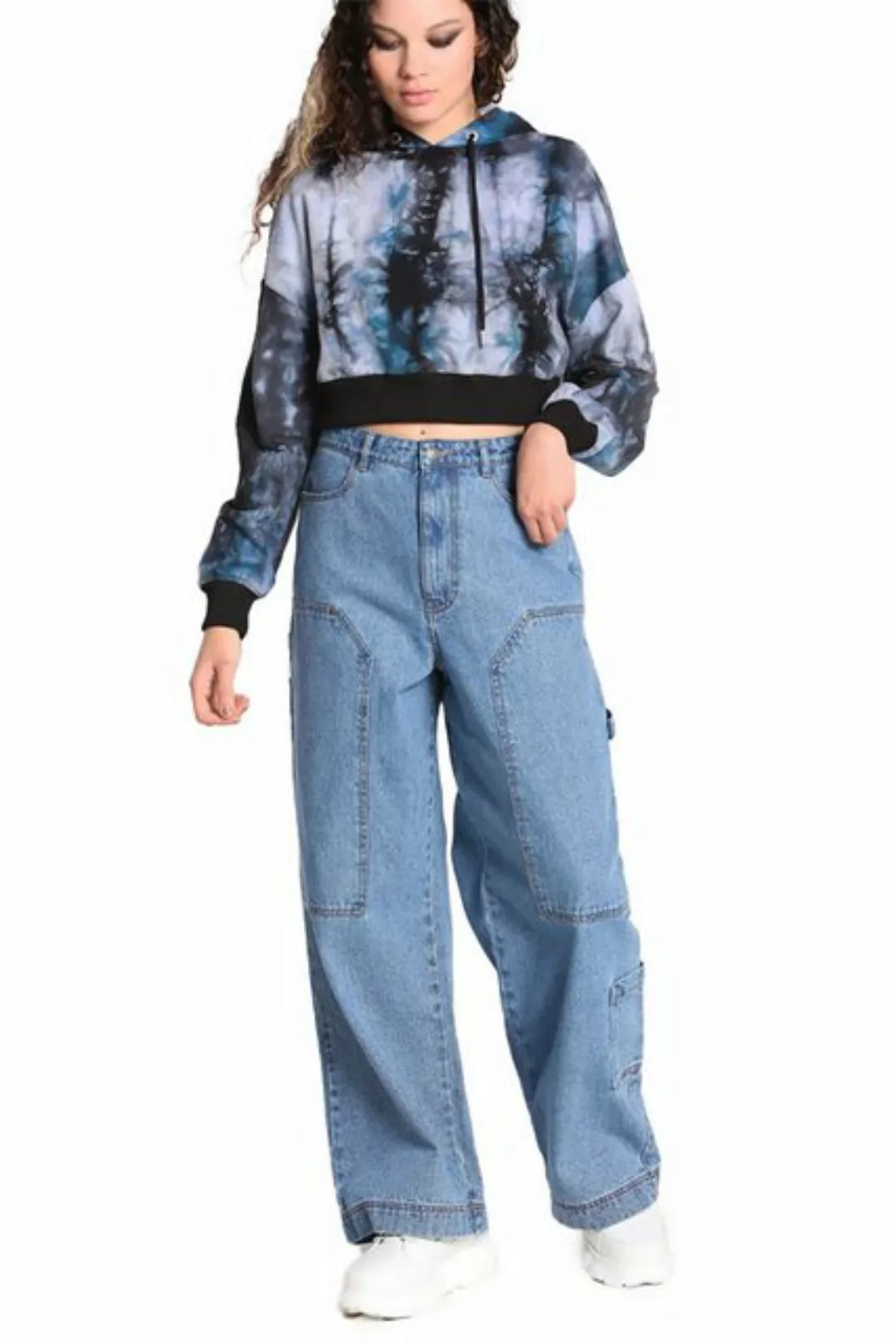 Hell Bunny Stoffhose Rider Blau Jeans Denim Baggy Oversized Cargo günstig online kaufen