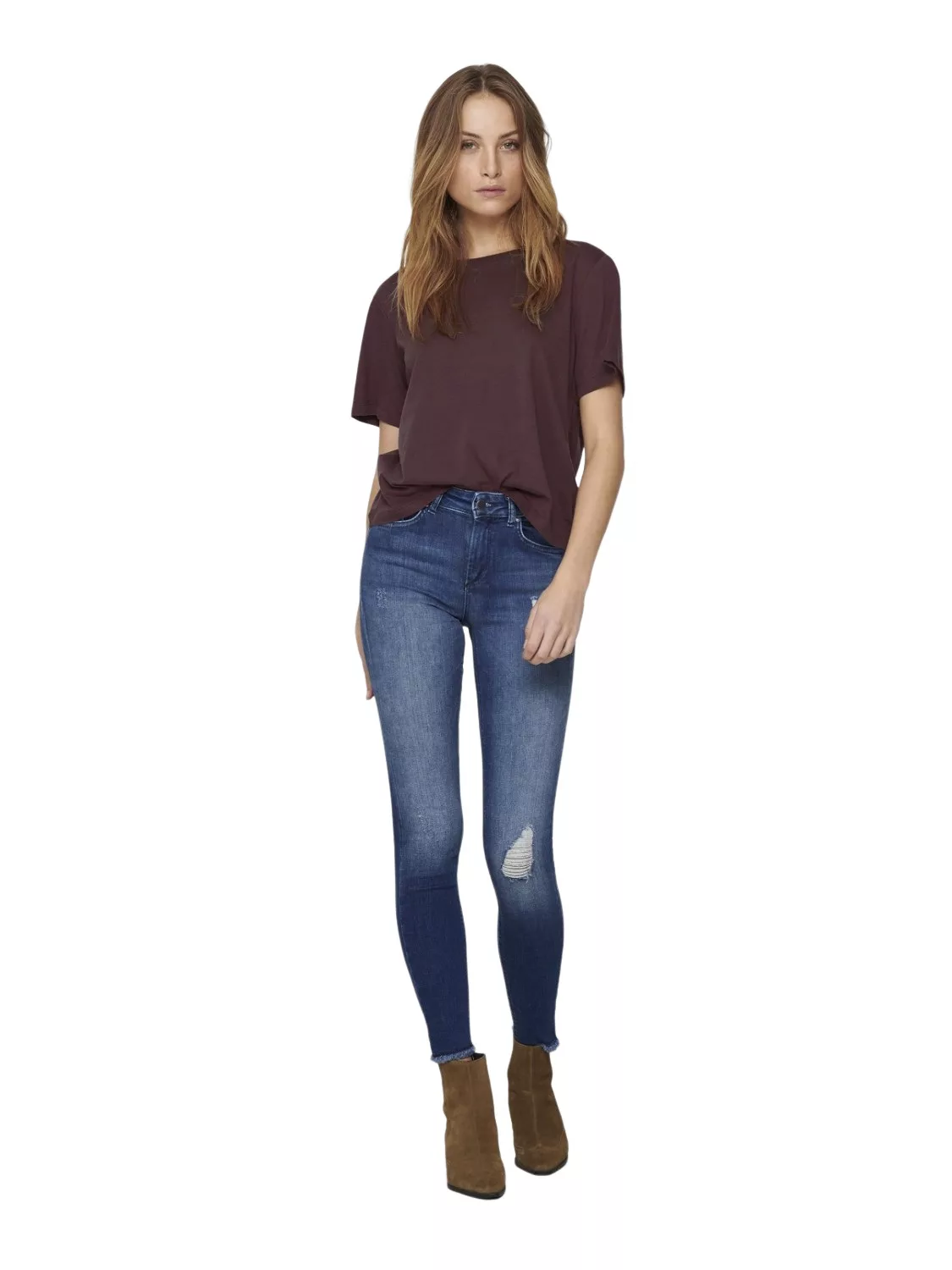 Only Damen Jeans onlBLUSH MID ANK RAW JEANS REA2077 - Skinny Fit - Blau - M günstig online kaufen