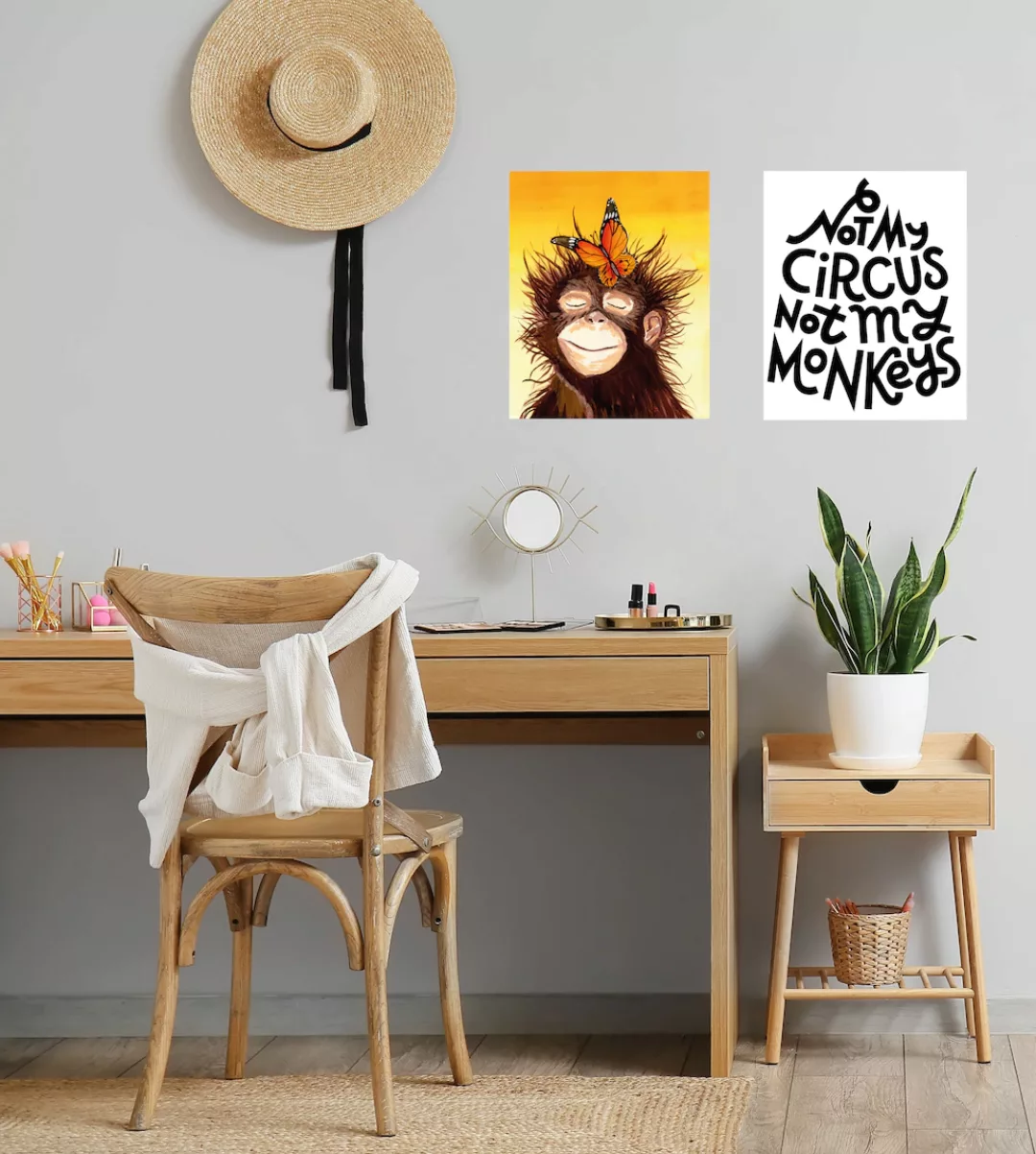 my home Poster "Affe mit Schmetterling - Circus Poster Set", Affen-Affenbil günstig online kaufen