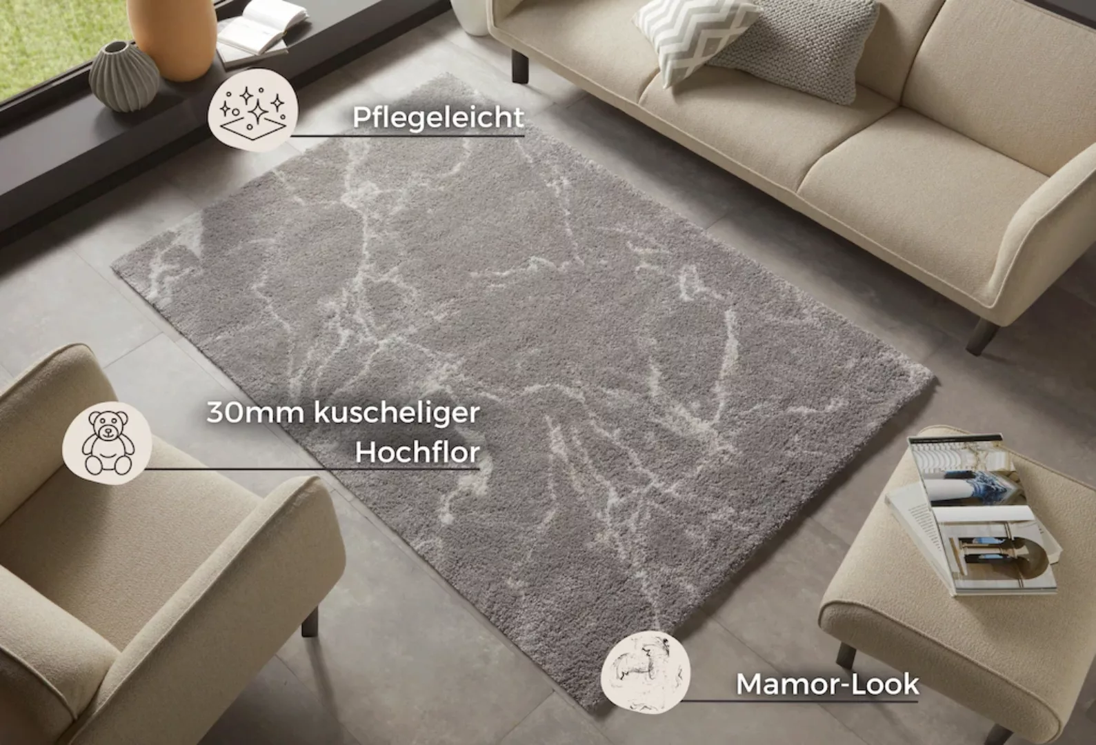 HANSE Home Hochflor-Teppich »MAYRIN«, rechteckig, 30 mm Höhe, Hochflor, Tep günstig online kaufen