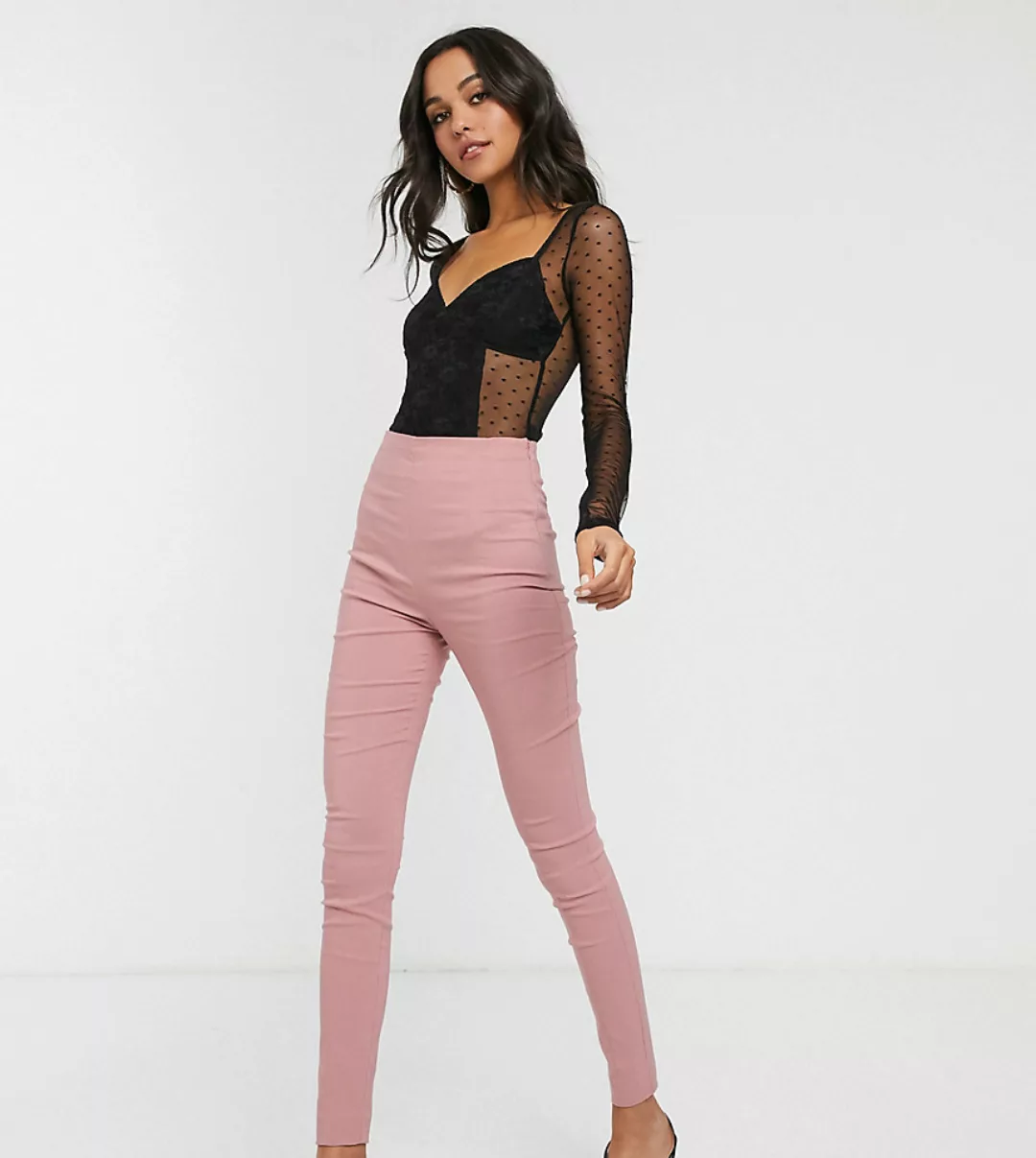 ASOS DESIGN Tall – Enge Hose in Rosa mit hoher Taille günstig online kaufen