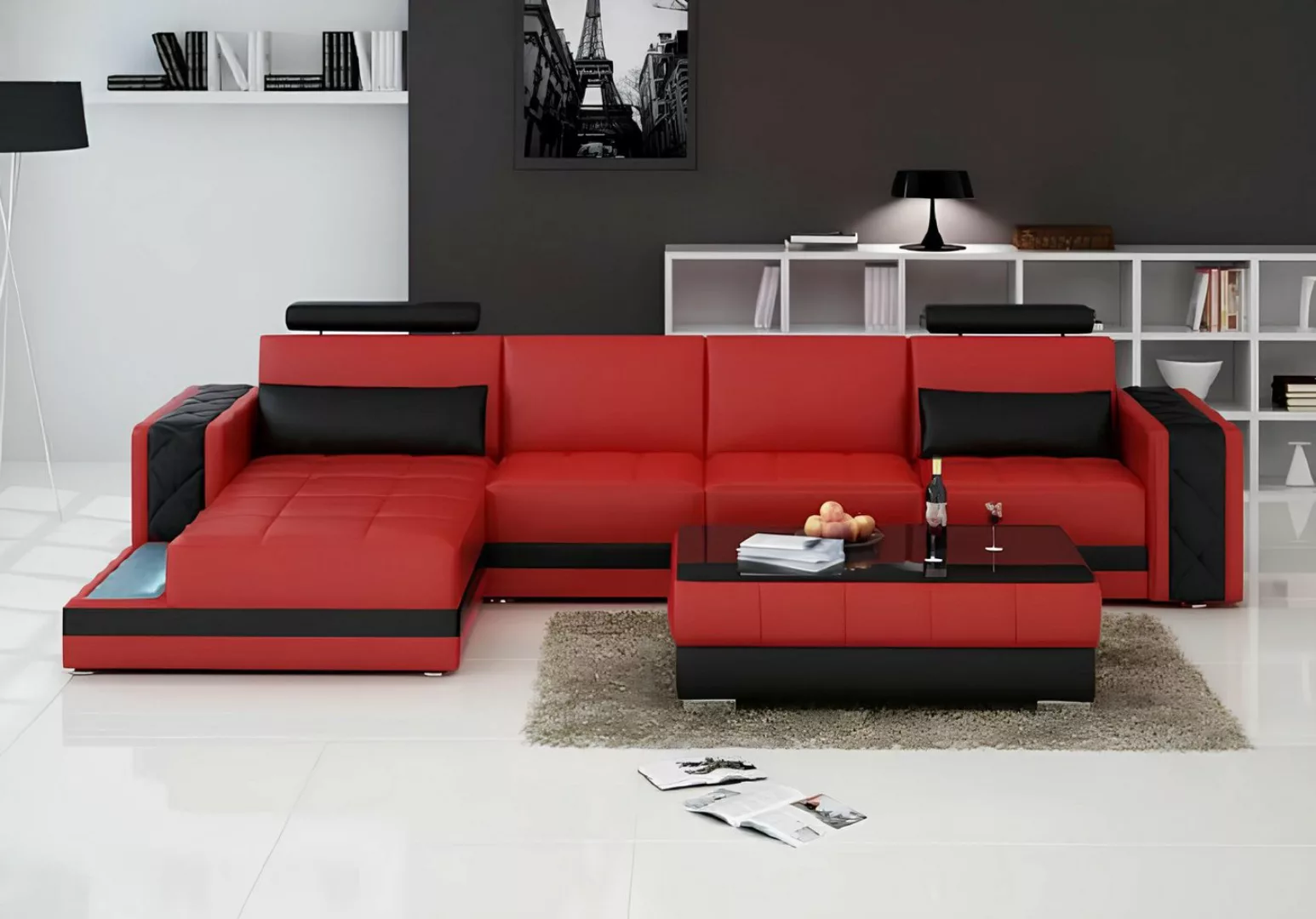 Xlmoebel Ecksofa Großes Ledersofa in L-Form mit Ecksofa und USB-Anschluss, günstig online kaufen