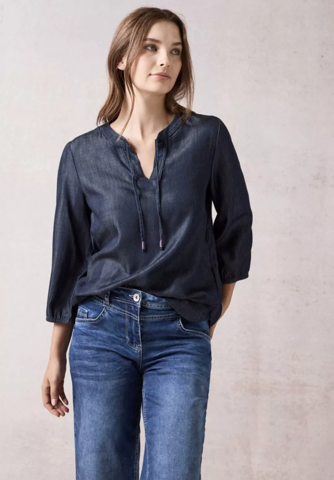 Cecil Klassische Bluse Cecil Lyocell Bluse in Dark Blue Wash (1-tlg) Nicht günstig online kaufen