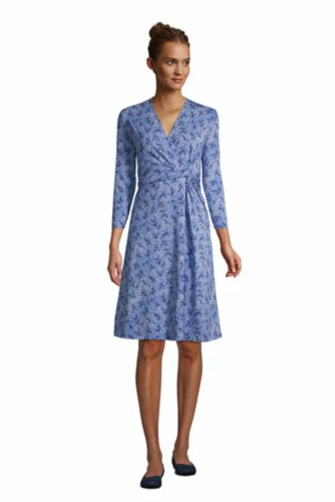 Gemustertes Jersey-Wickelkleid mit 3/4-Ärmeln, Damen, Größe: 48-50 Normal, günstig online kaufen