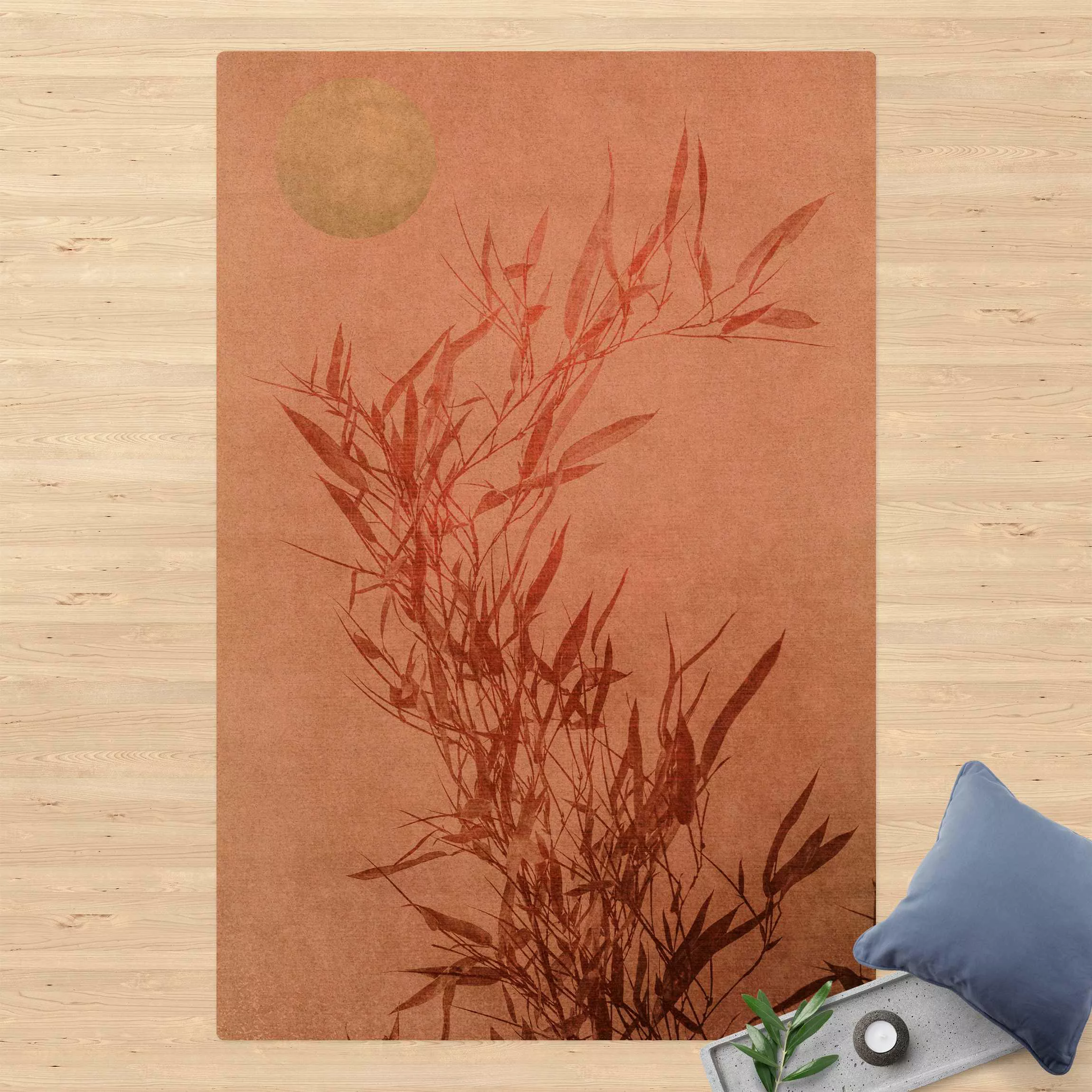 Kork-Teppich Goldene Sonne mit Rosa Bambus günstig online kaufen