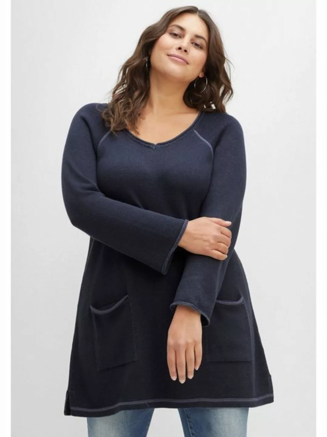 Sheego V-Ausschnitt-Pullover Große Größen mit Taschen und Seitenschlitzen günstig online kaufen