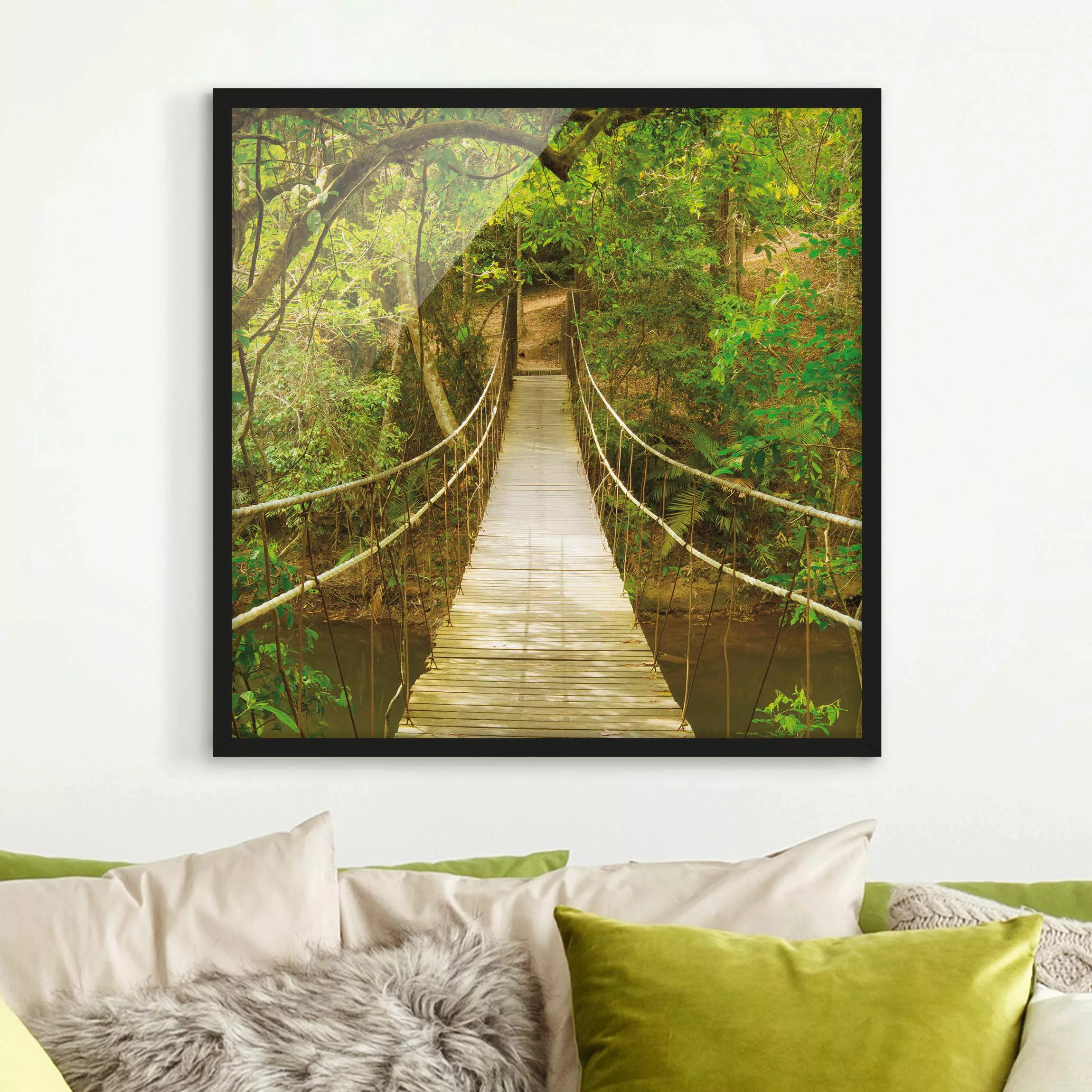 Bild mit Rahmen Natur & Landschaft - Quadrat Dschungelbrücke günstig online kaufen