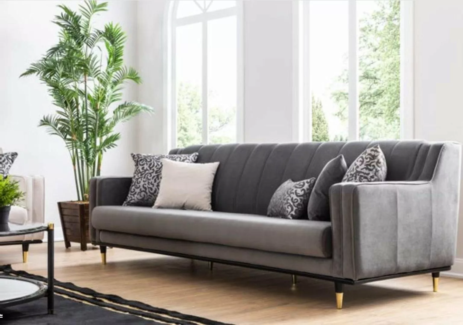 Xlmoebel Sofa Traditionelles Grau Sofa mit 3 Sitzplätzen, elegantes Design, günstig online kaufen