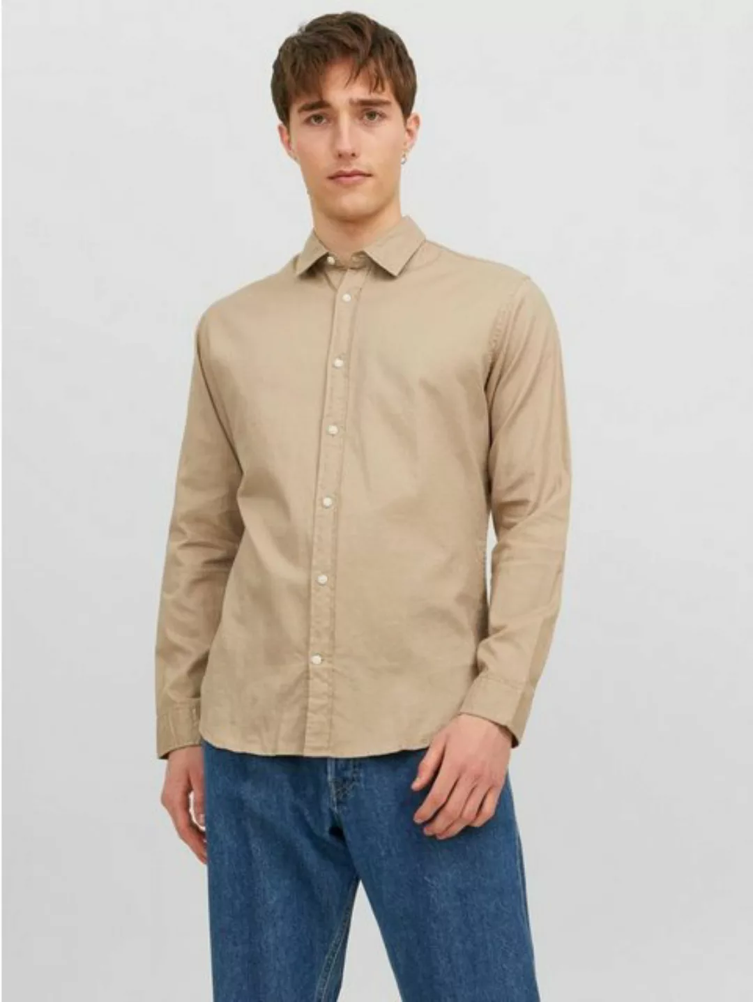Jack & Jones Langarmhemd Hemd Slim Fit JJEGINGHAM 5977 in Braun günstig online kaufen