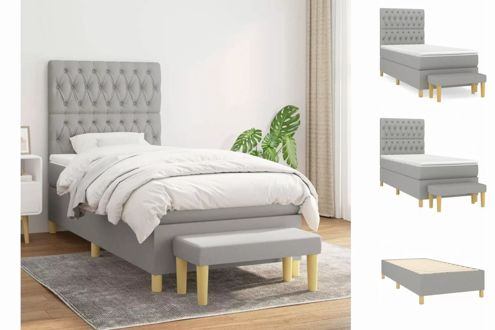 vidaXL Boxspringbett Boxspringbett mit Matratze Hellgrau 90x190 cm Stoff Be günstig online kaufen