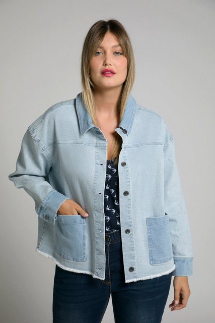 Ulla Popken Sommerjacke Jeansjacke Fransensaum kurze Form zweifarbig günstig online kaufen