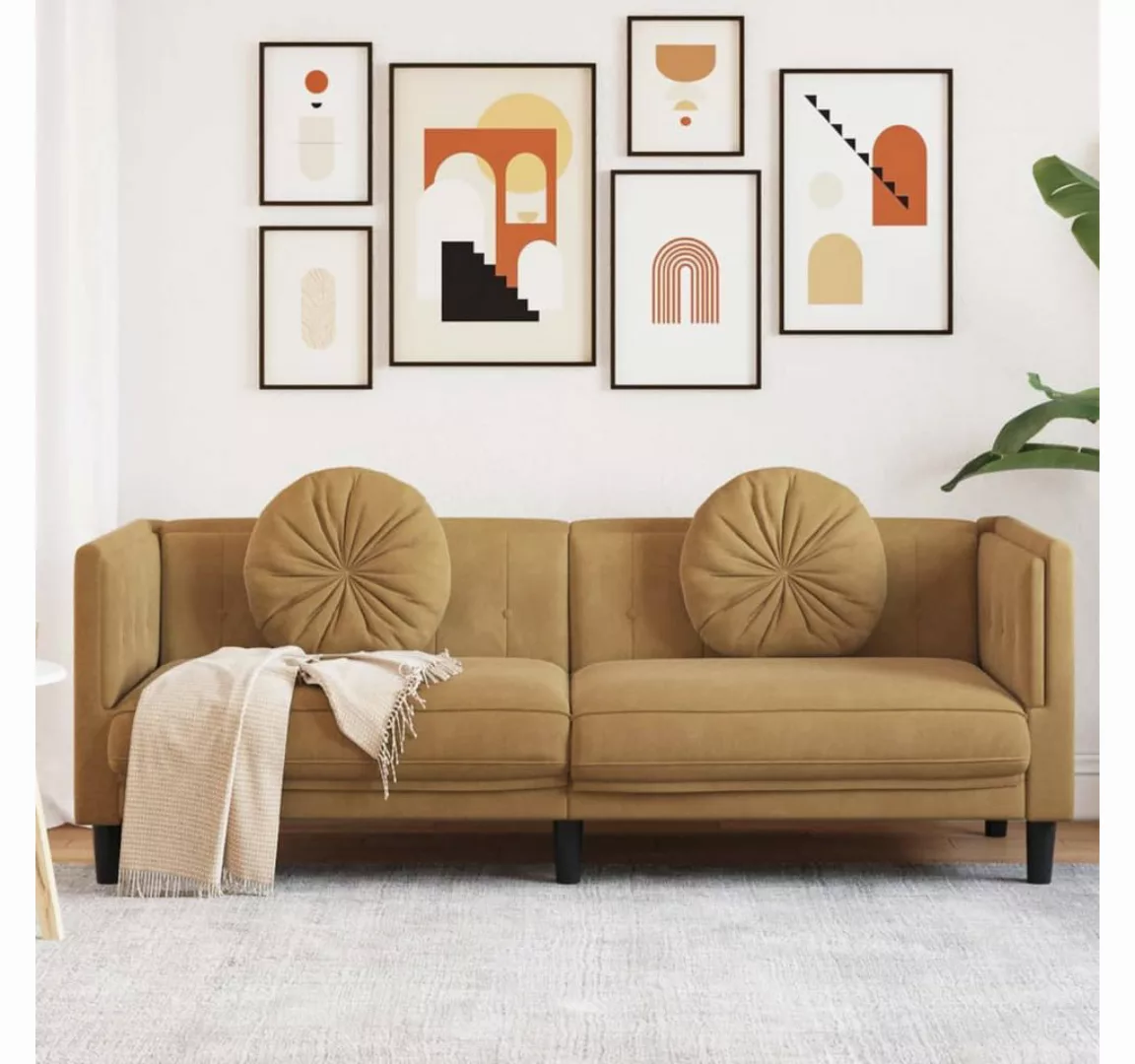 vidaXL Sofa Sofa mit Kissen 3-Sitzer Braun Samt günstig online kaufen