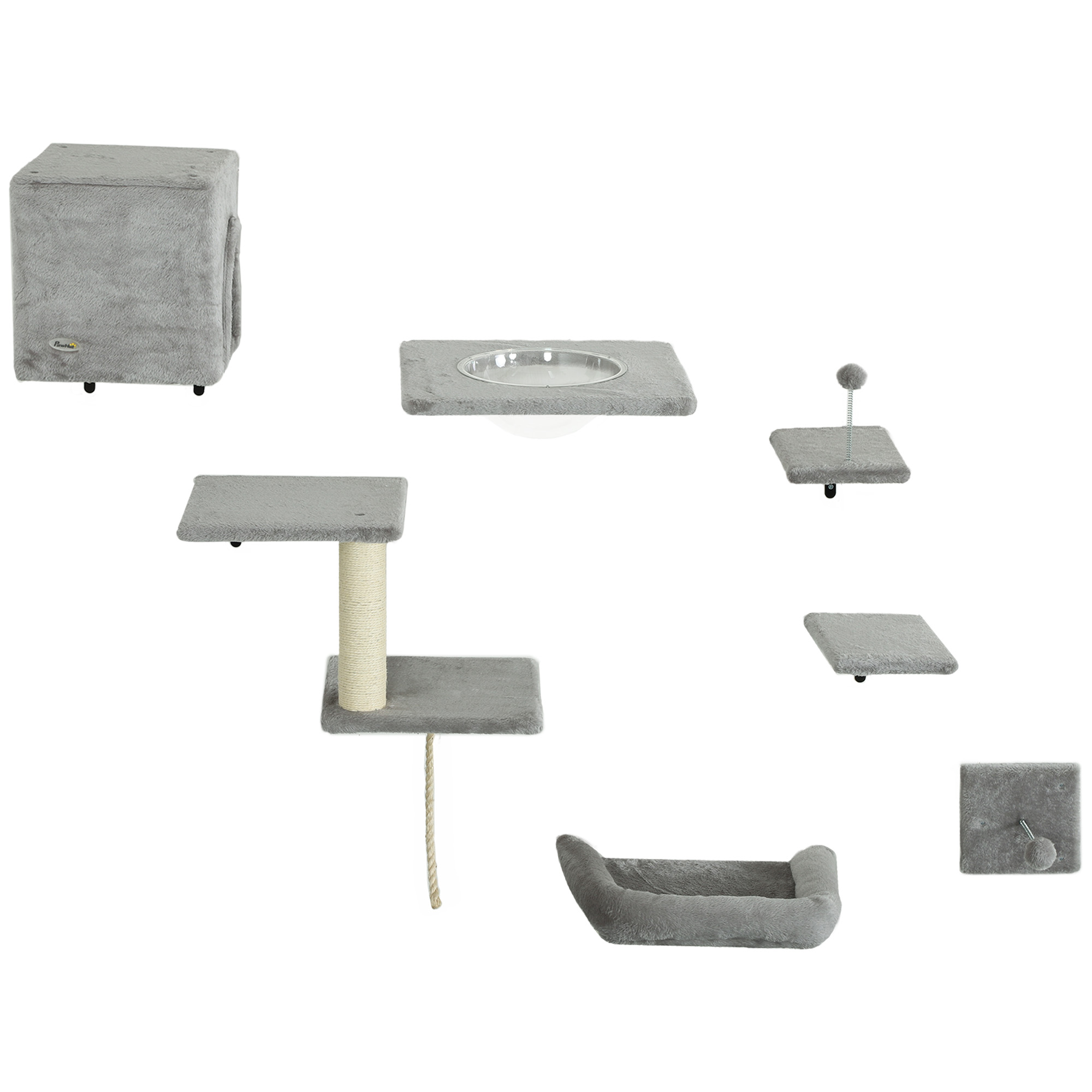 PwaHut Kletterwand Katzen 7-teilig Katzen Kletterwand Set mit Katzenhaus, P günstig online kaufen