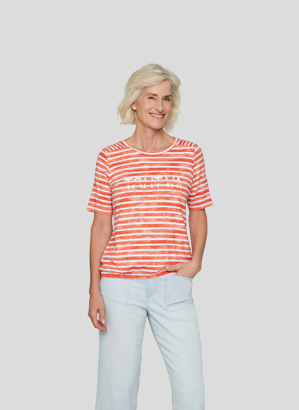 Rabe Rundhalsshirt, im Streifen-Look und mit Nieten-Details günstig online kaufen