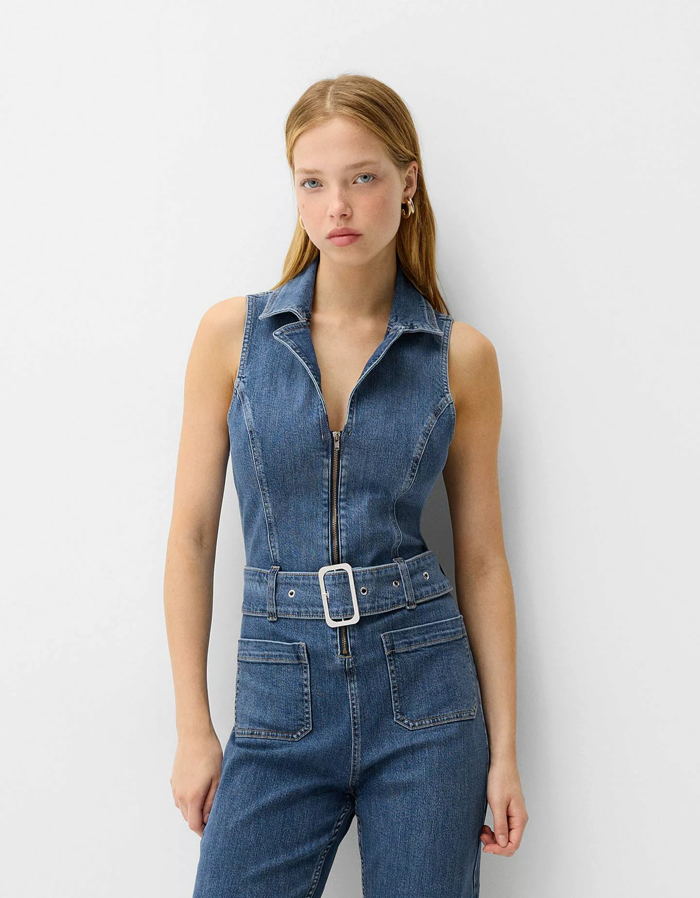 Bershka Denim-Jumpsuit Mit Neckholder Damen L Ausgewaschenes Blau günstig online kaufen