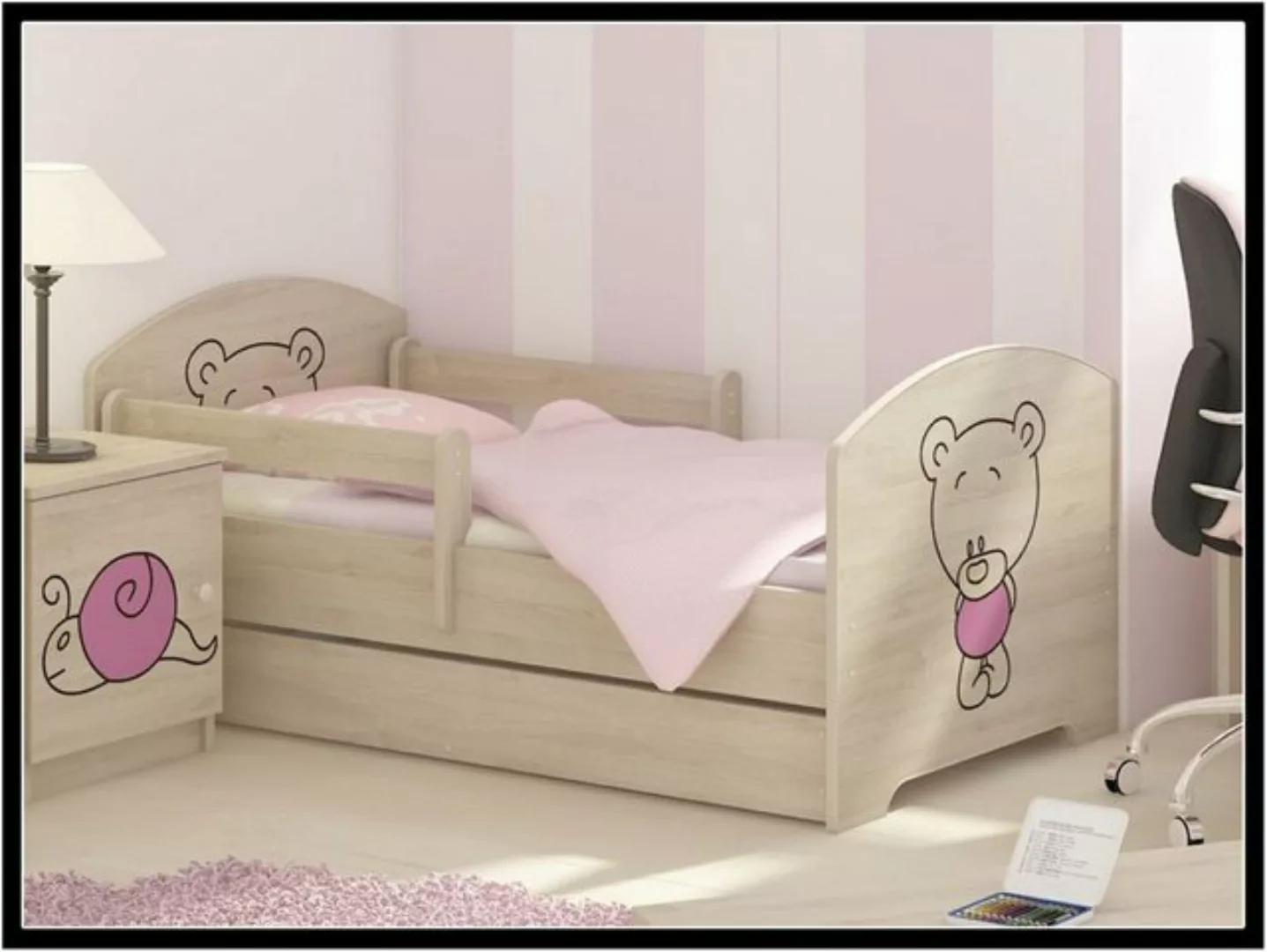 iGLOBAL Kinderbett Komplettbett Eingraviertes Teddybär 140x70 cm für Mädche günstig online kaufen