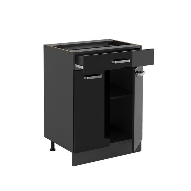 Vicco Unterschrank R-Line, Schwarz Hochglanz/Anthrazit, 60 cm AP Marmor günstig online kaufen