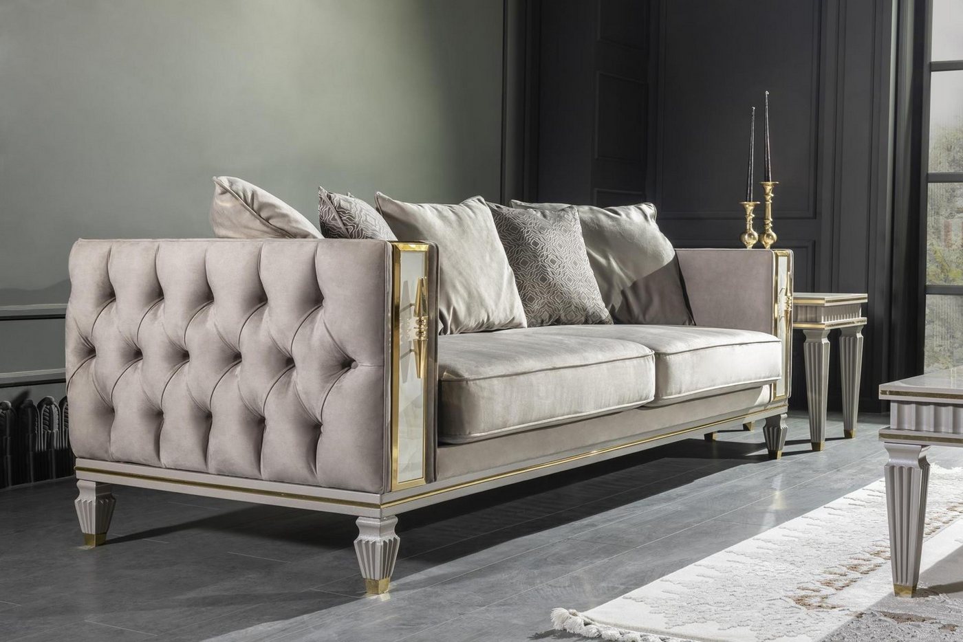 Xlmoebel Sofa Großes Chesterfield-Sofa mit Polstern im XXL-Format - Designm günstig online kaufen