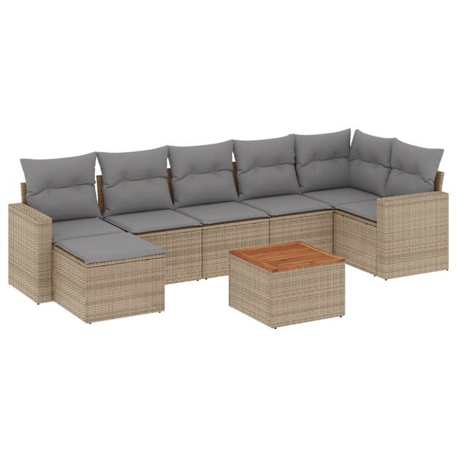 vidaXL Sofaelement 8-tlg. Garten-Sofagarnitur mit Kissen Beige Poly Rattan günstig online kaufen