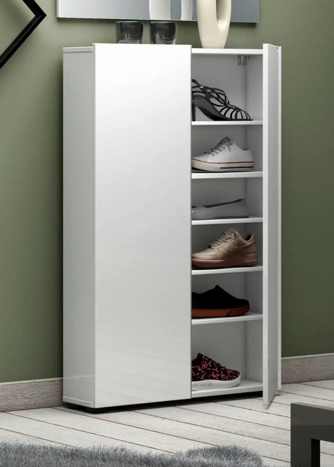 KITALY Schuhschrank in weiß mit 2 Türen und 6 Fächern (BxHxT: 73,4x115x18,6 günstig online kaufen