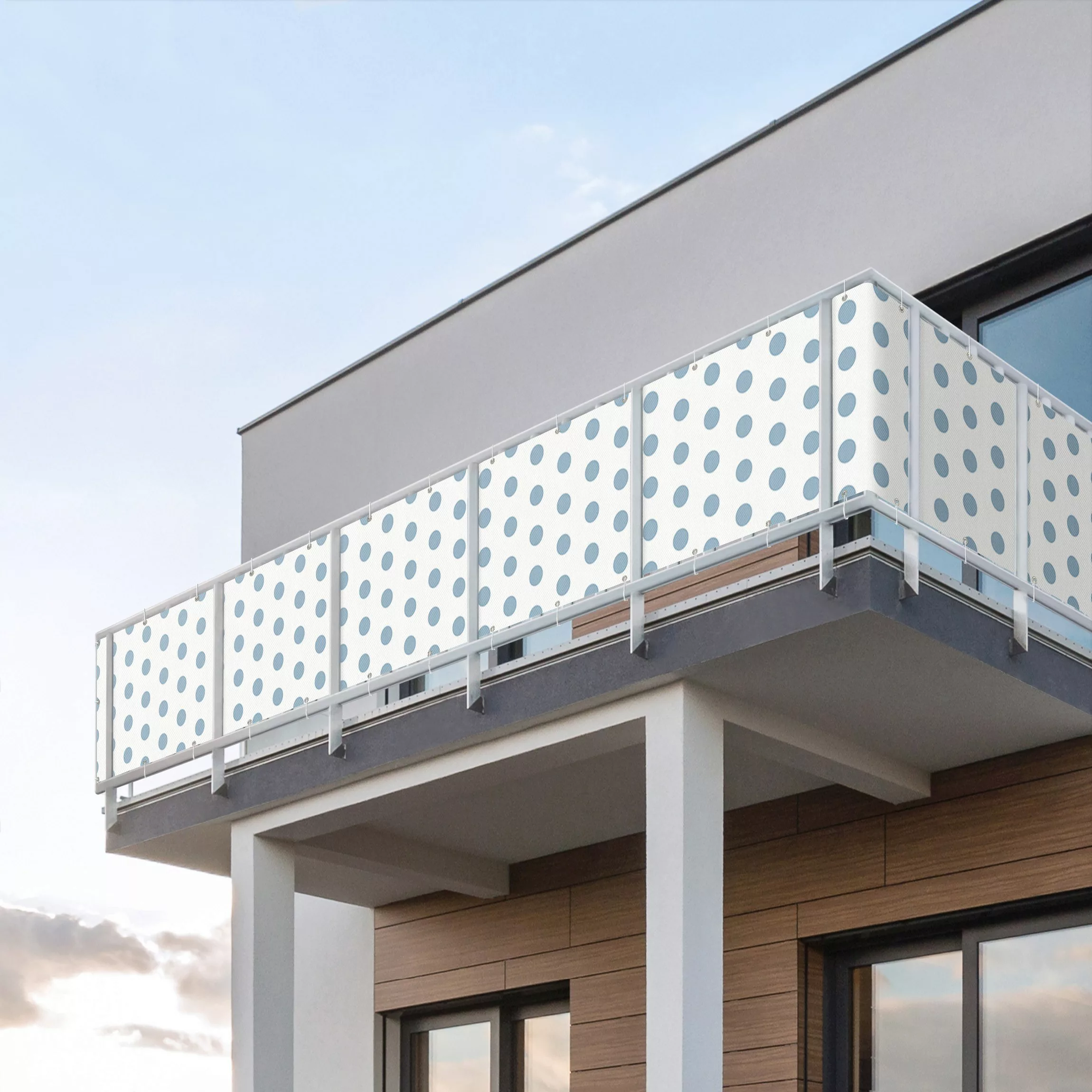 Balkon Sichtschutz Punkte in Pastell Blau günstig online kaufen