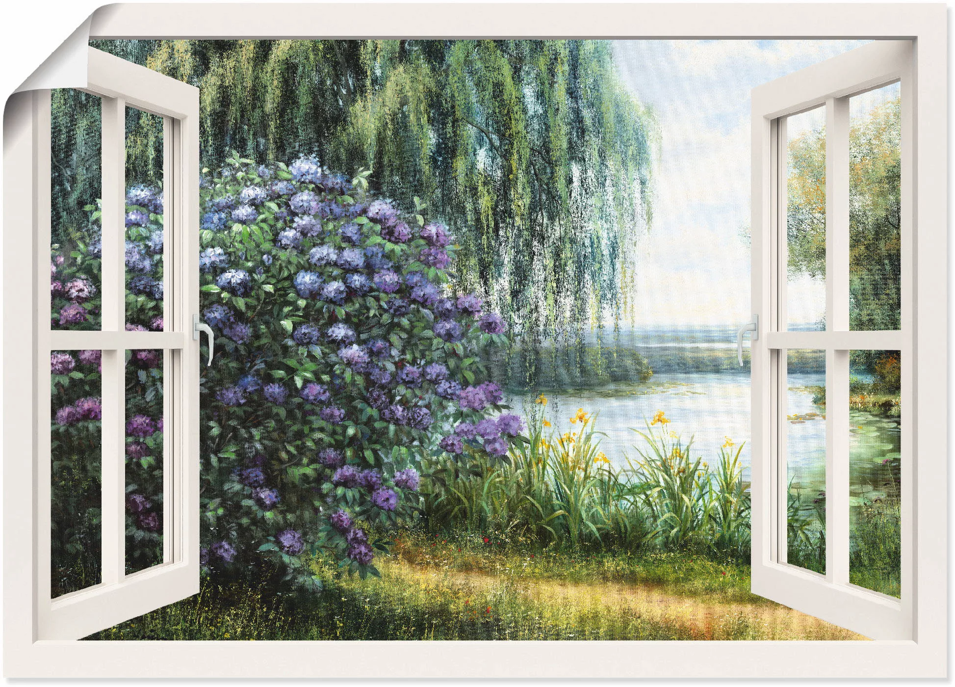 Artland Wandbild "Hortensien am See", Fensterblick, (1 St.), als Leinwandbi günstig online kaufen