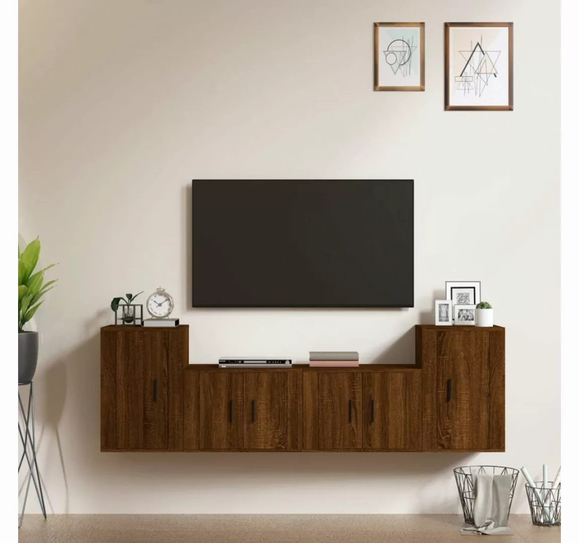 vidaXL TV-Schrank 4-tlg TV-Schrank-Set Braun Eichen-Optik Holzwerkstoff TV- günstig online kaufen