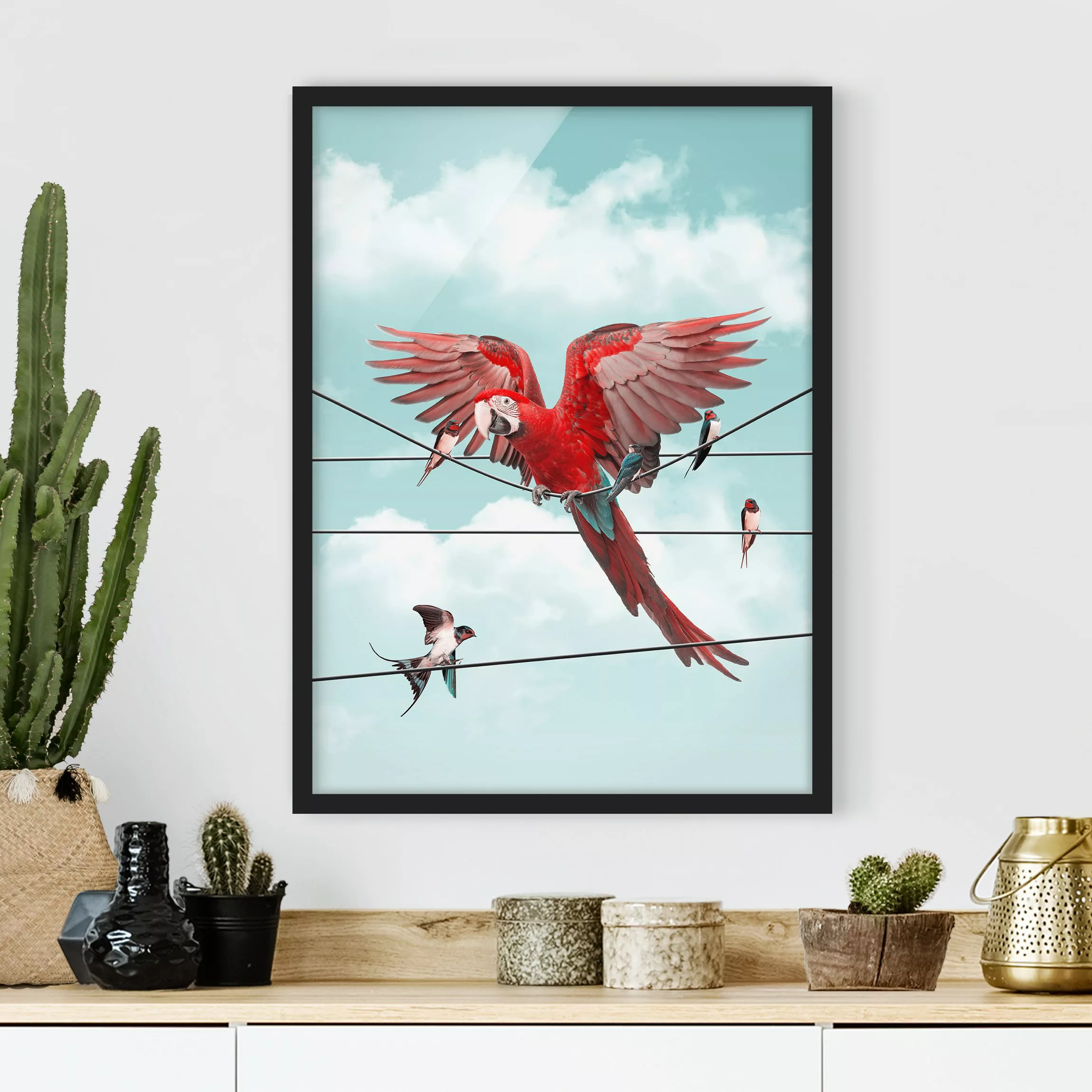 Bild mit Rahmen Tiere - Hochformat Himmel mit Vögeln günstig online kaufen