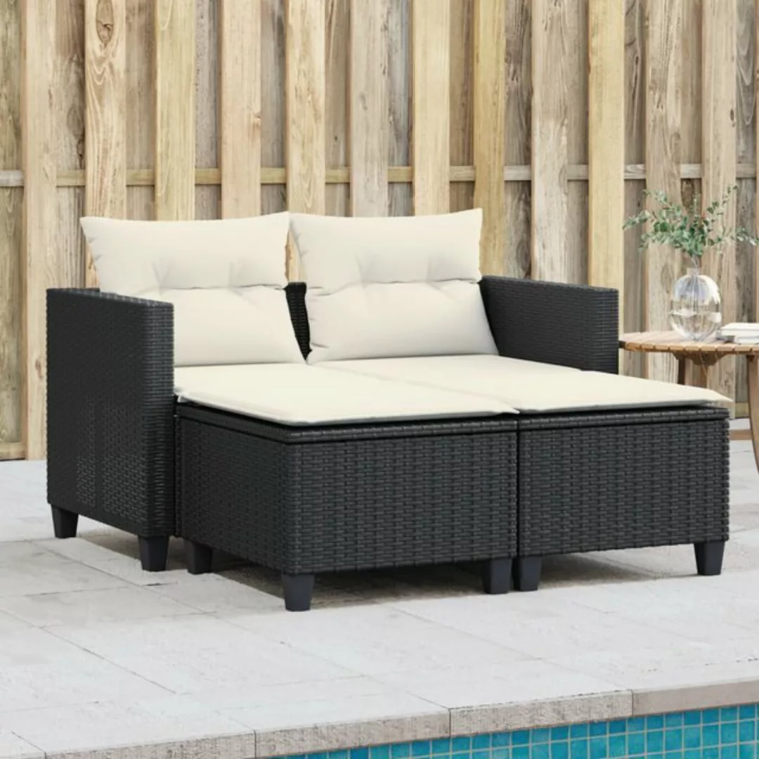 vidaXL Loungesofa Gartensofa 2-Sitzer mit Hockern Schwarz Poly Rattan günstig online kaufen