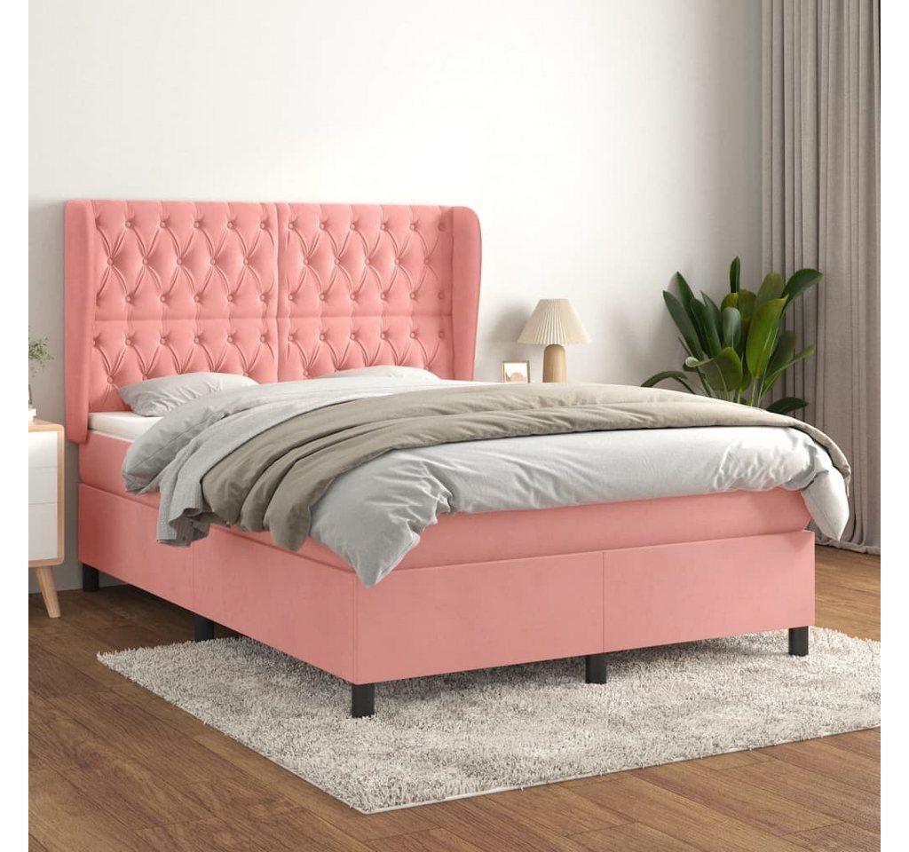 vidaXL Boxspringbett Boxspringbett mit Matratze Rosa 140x200 cm Samt Bett B günstig online kaufen