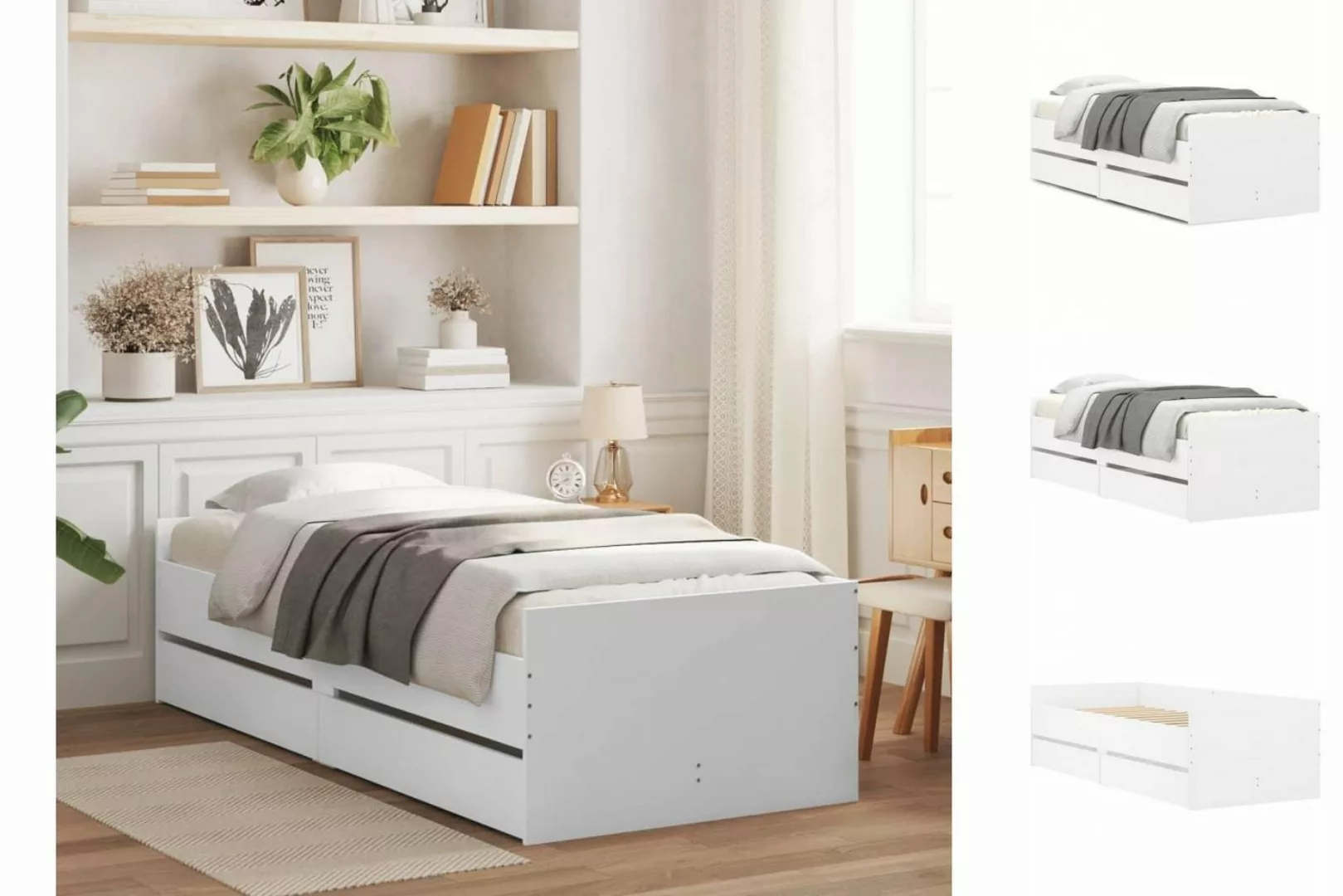 vidaXL Bettgestell Bett mit Schubladen Weiß 75x190 cm günstig online kaufen