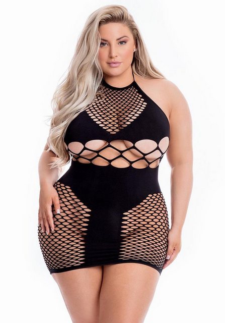 Pink Lipstick Lingerie Minikleid Netz Kleid Plus Size Übergröße - schwarz günstig online kaufen