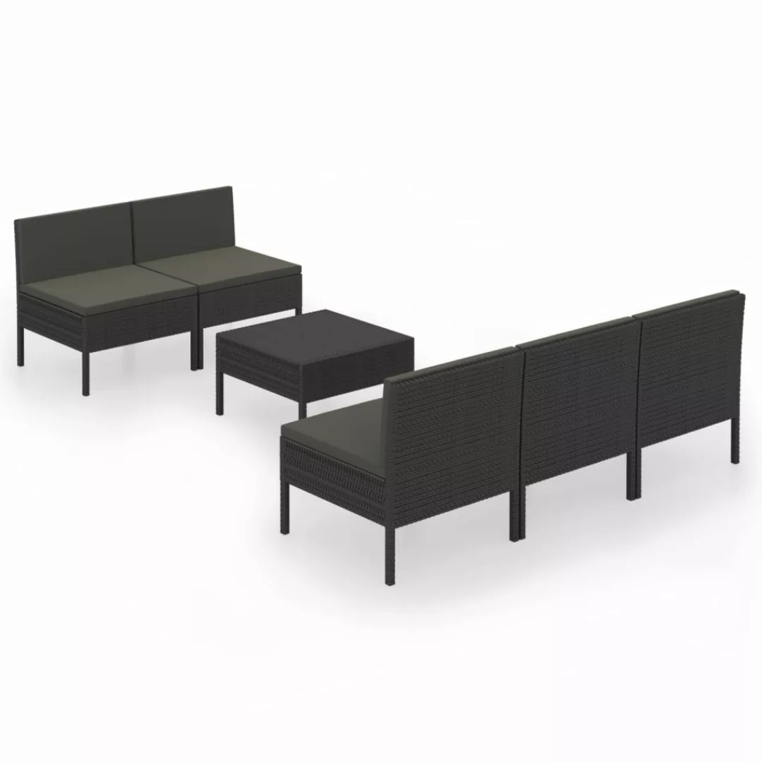 6-tlg. Garten-lounge-set Mit Auflagen Poly Rattan Schwarz günstig online kaufen