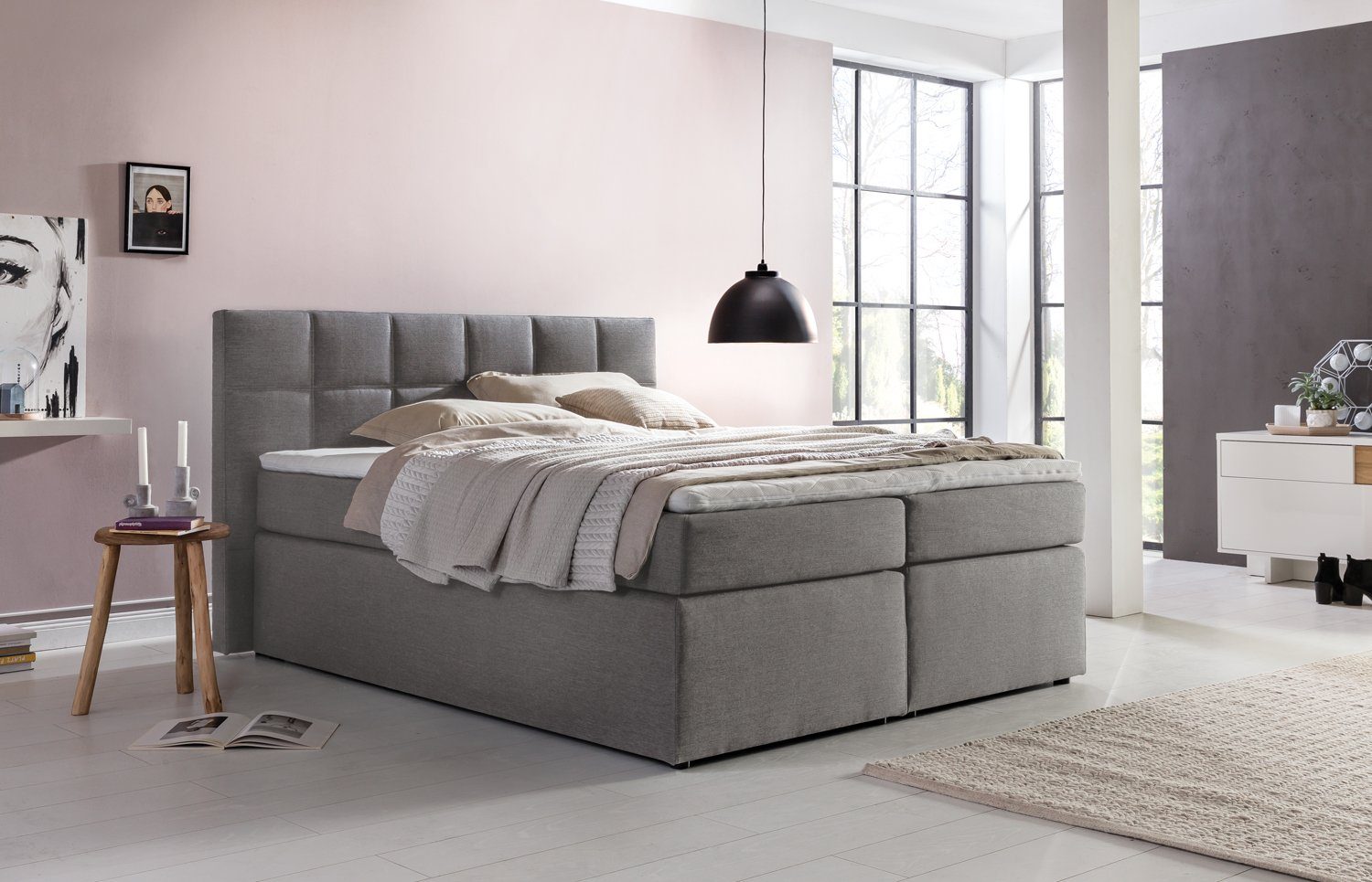 Möbelfreude Boxspringbett Boxspringbett Bea Hellgrau 200x200 günstig online kaufen