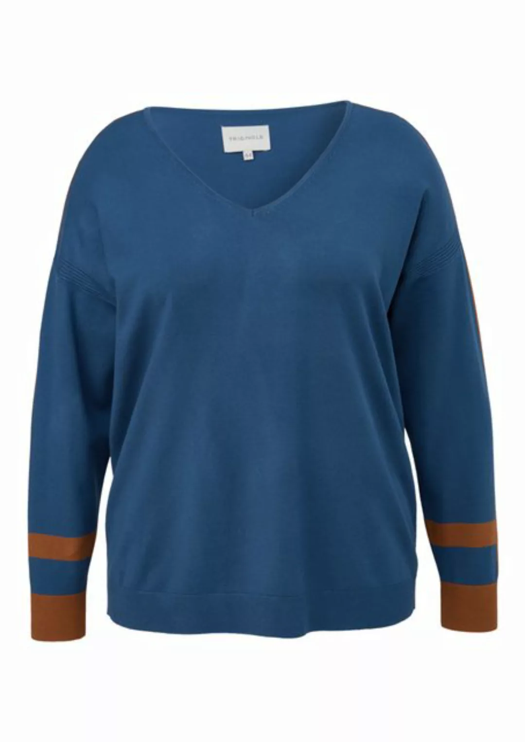TRIANGLE V-Ausschnitt-Pullover mit mehrfarbigem Ärmelabschluss günstig online kaufen