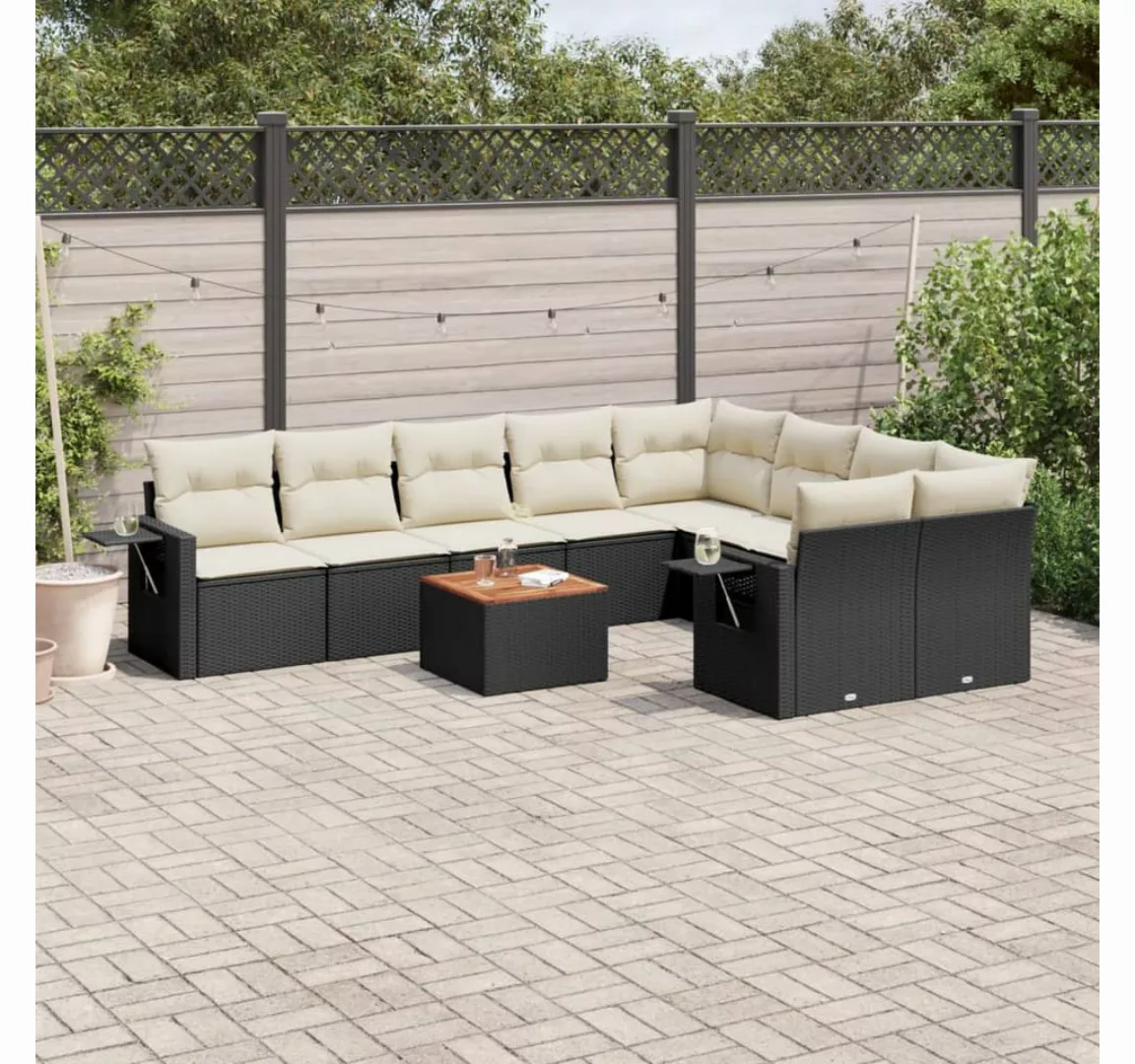 vidaXL Loungesofa 10-tlg. Garten-Sofagarnitur mit Kissen Schwarz Poly Ratta günstig online kaufen