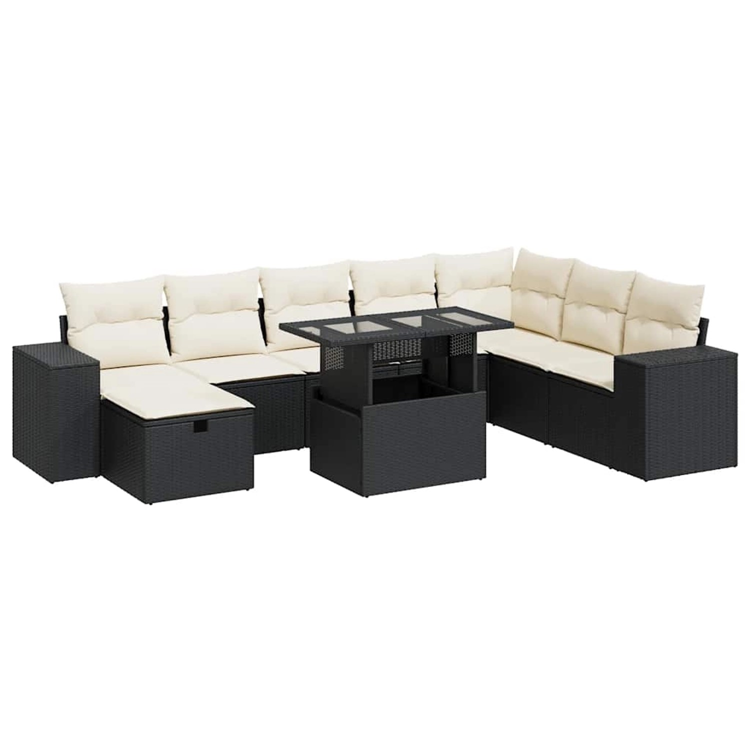 vidaXL 9-Tlg Garten-Sofagarnitur mit Kissen Schwarz Poly Rattan 3327956 günstig online kaufen