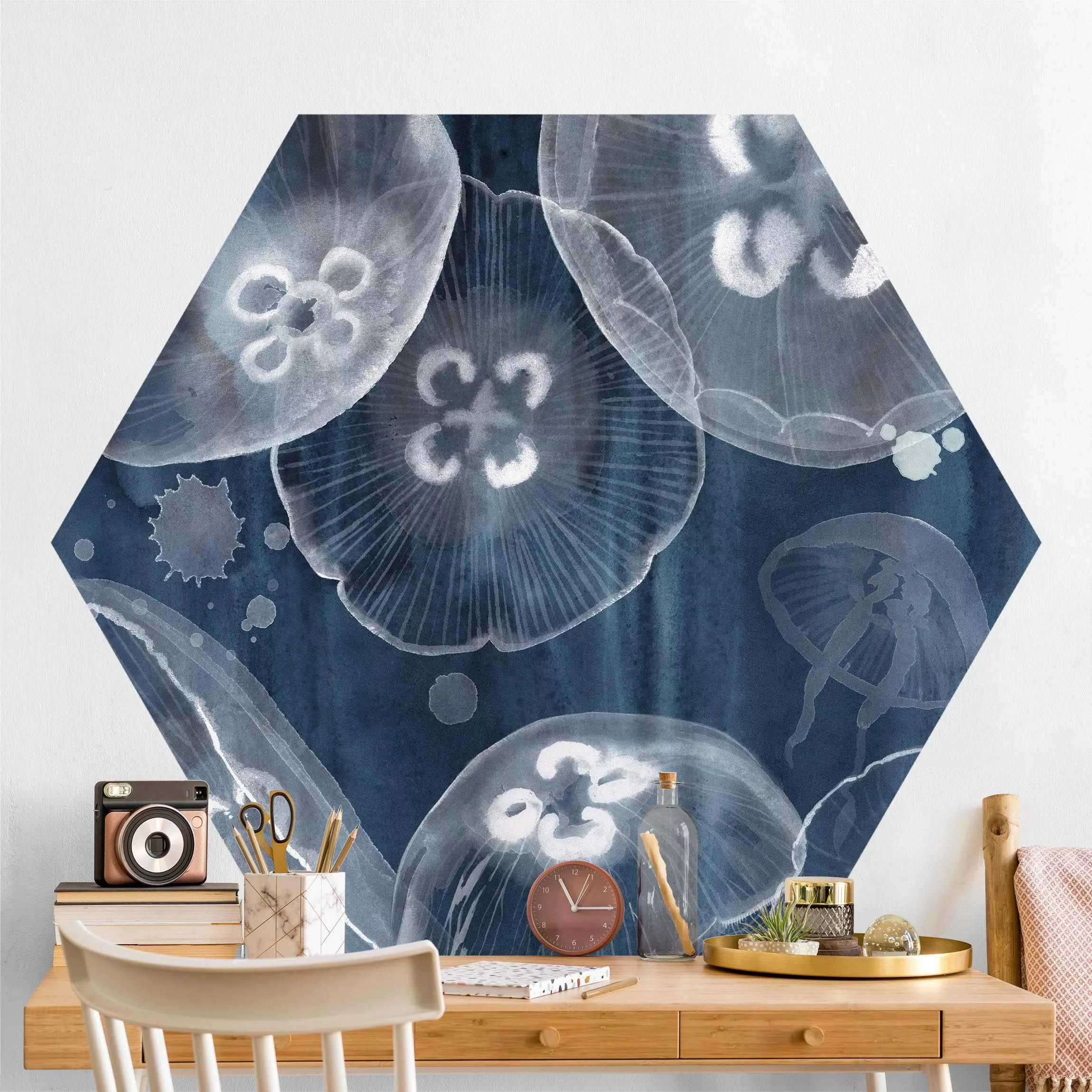 Hexagon Fototapete selbstklebend Mondmedusen II günstig online kaufen