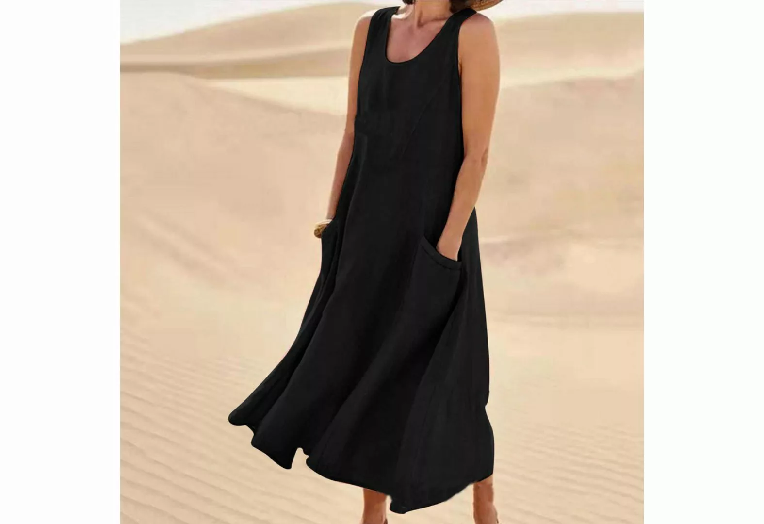 KIKI Dirndl Ärmelloses Sommerkleid für Damen aus Baumwolle und Leinen günstig online kaufen