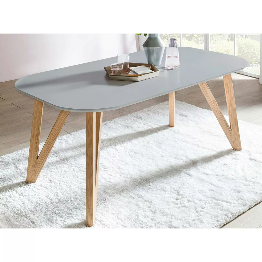 Ovaler Esszimmertisch in Grau 4-Fußgestell aus Eichenholz günstig online kaufen