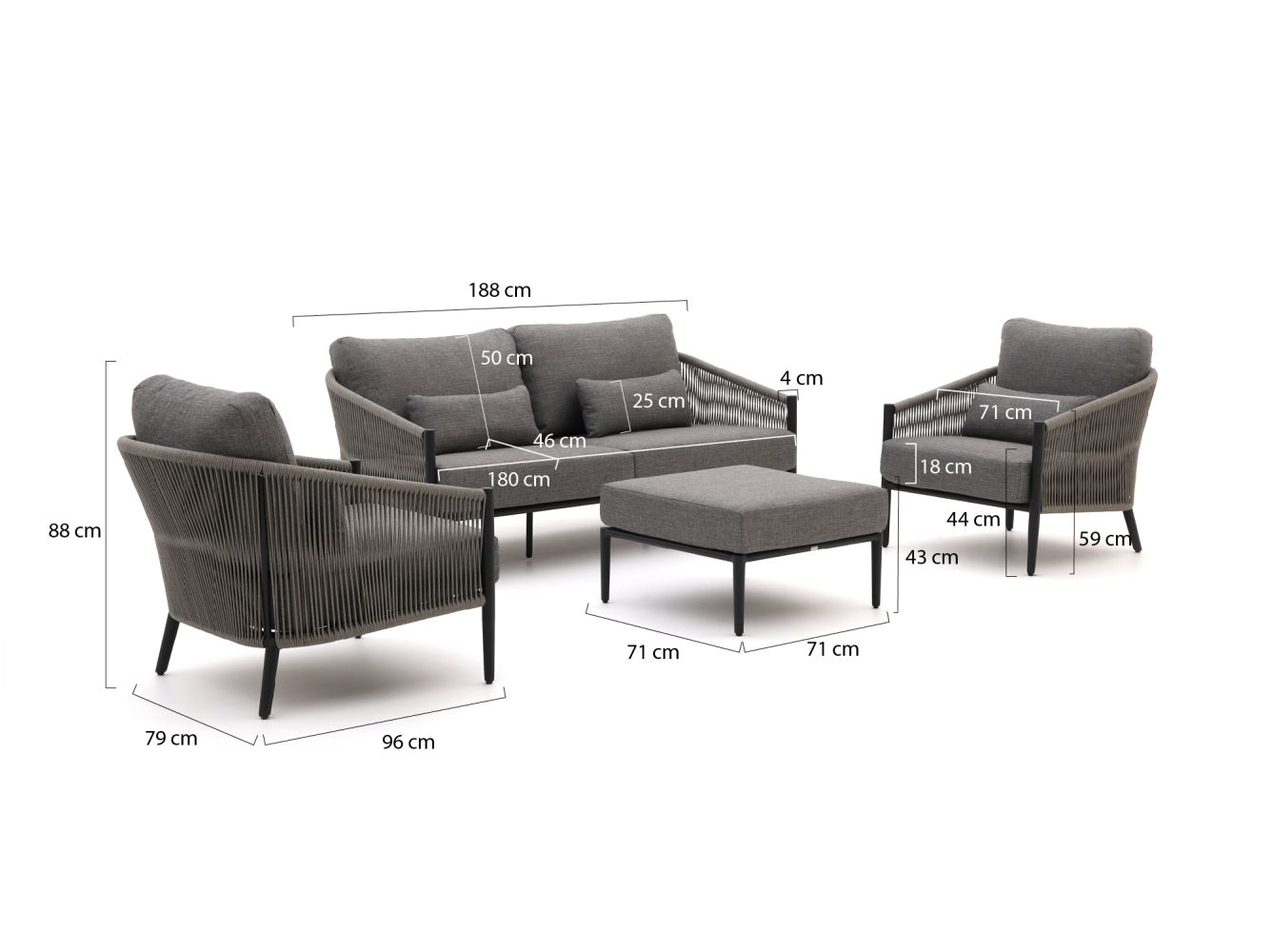 Bellagio Mineo Sessel-Sofa Lounge-Set 4-teilig günstig online kaufen