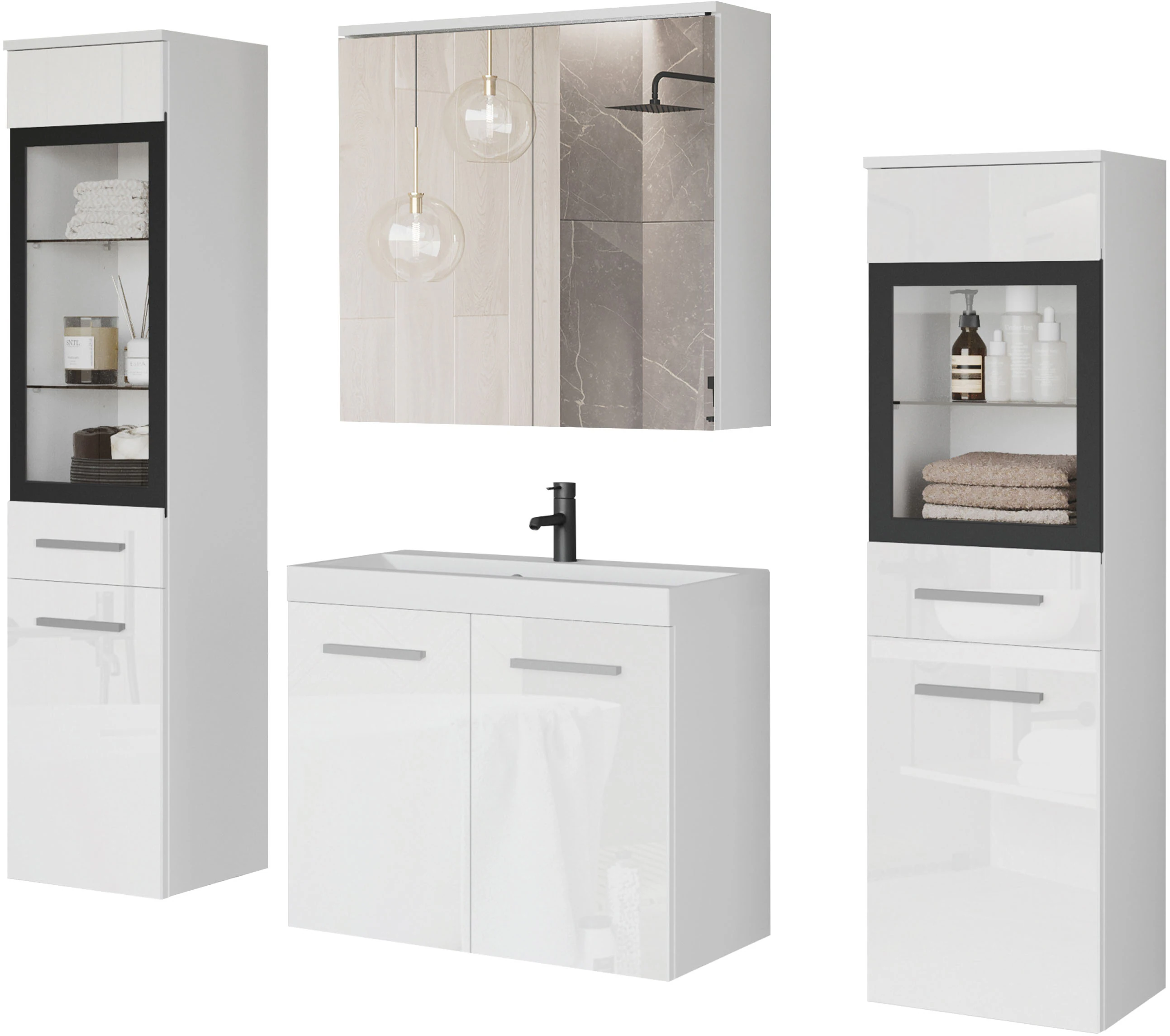 welltime Badmöbel-Set "MADRIT II, Schrank mit Waschbecken, 2 Hänger, Spiege günstig online kaufen