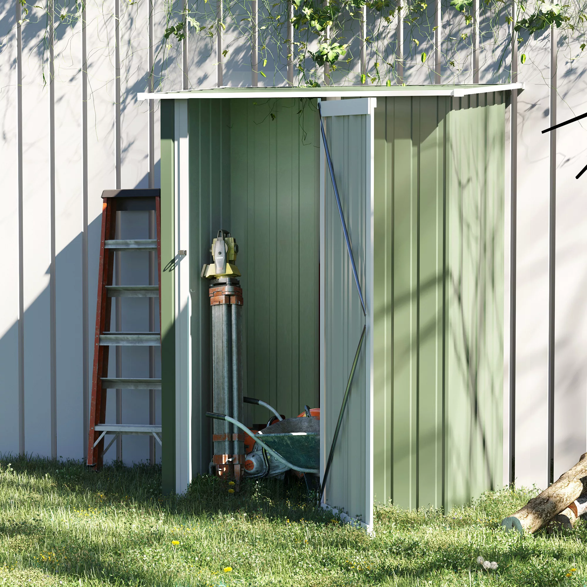 Outsunny Gerätehaus Gartenhaus Geräteschuppen mit Tür Outdoor Stahl Grün 14 günstig online kaufen