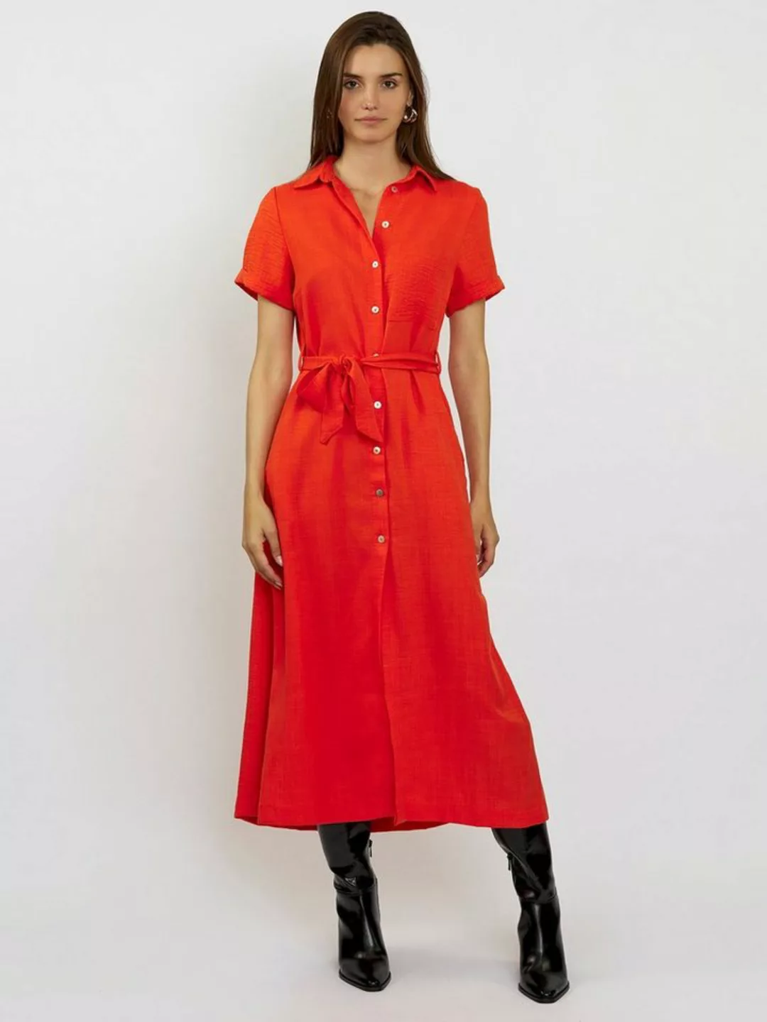 Freshlions Blusenkleid Freshlions Long Button up Dress orange L günstig online kaufen