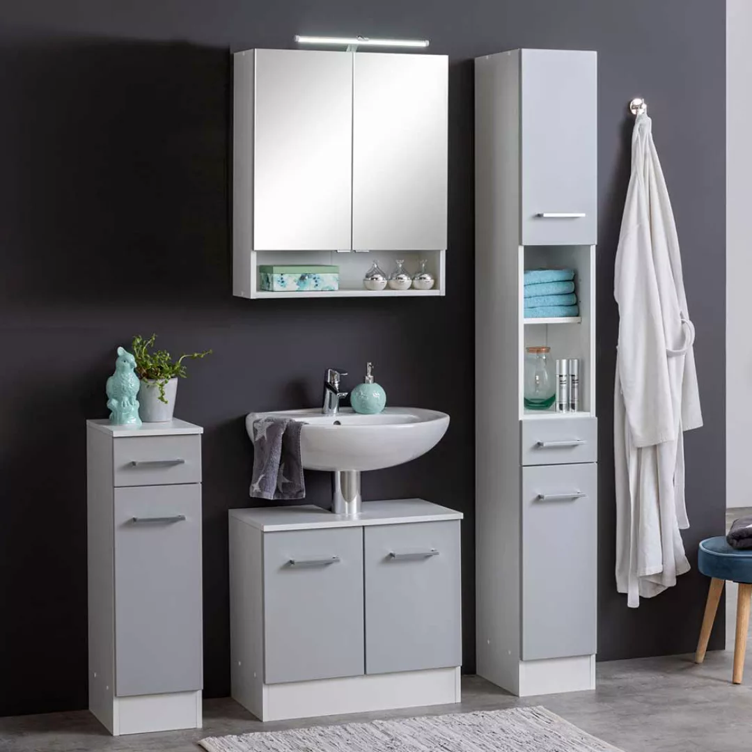 Möbel Kombi für Badezimmer Hellgrau und Weiß (vierteilig) günstig online kaufen