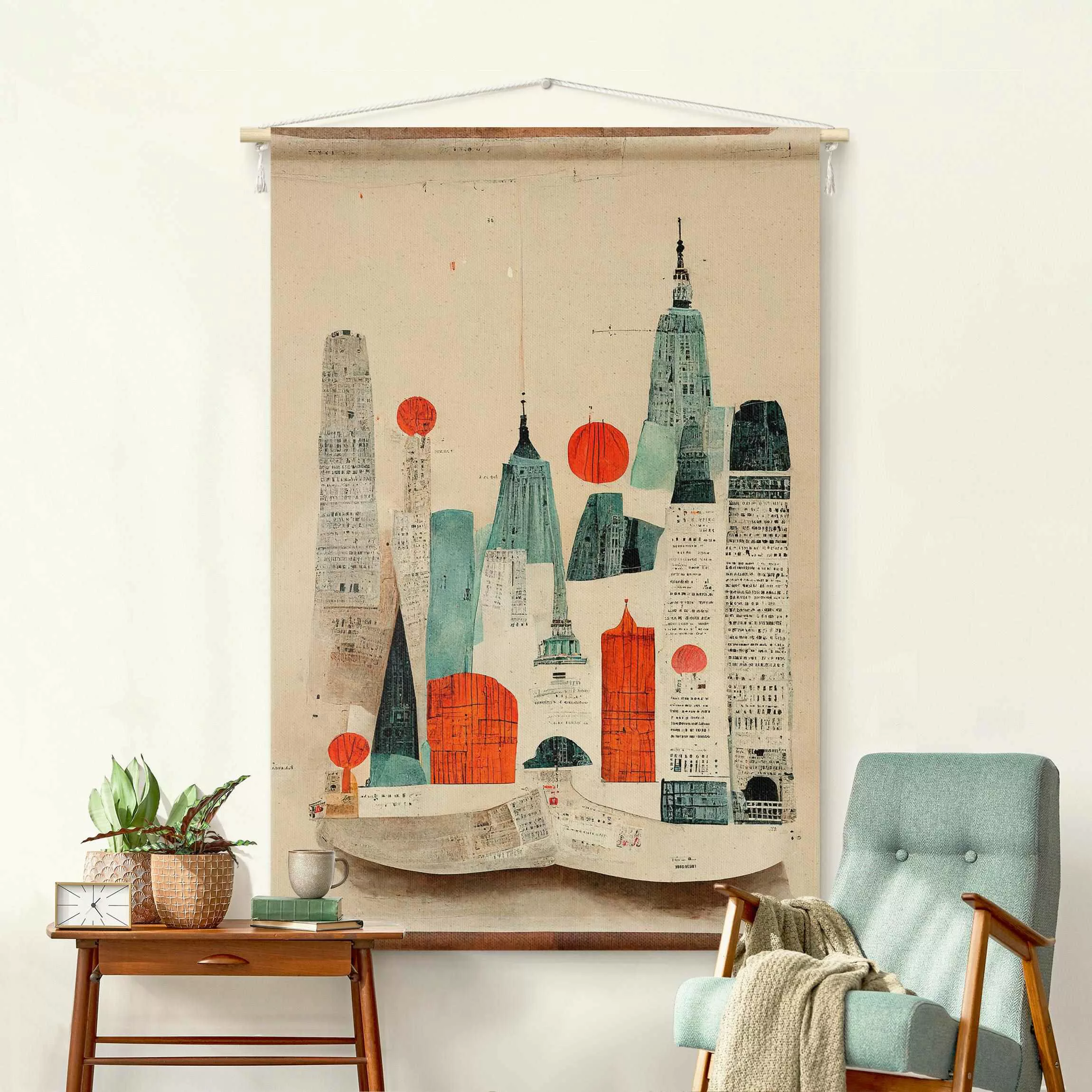 Wandteppich Collage mit roten Punkten günstig online kaufen