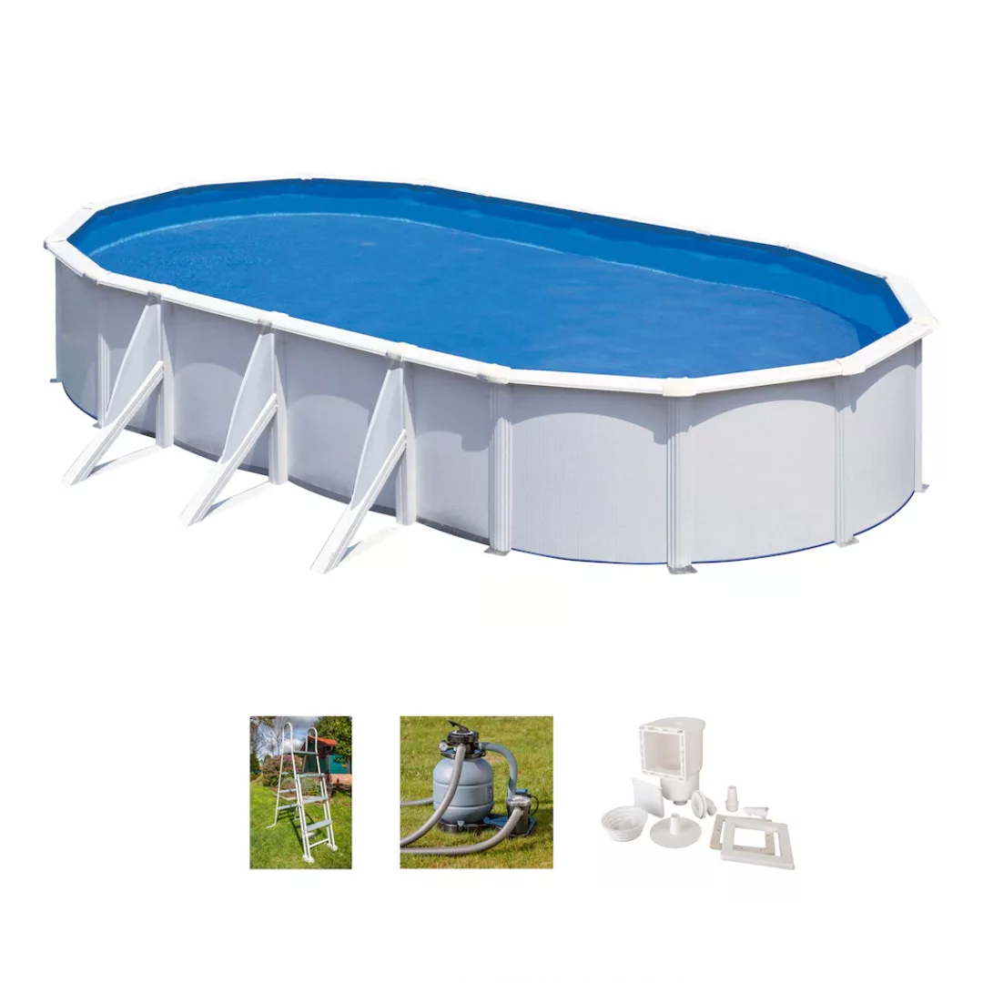 Gre Stahlwand-Pool Fidji 730 cm x 375 cm x 120 cm Oval Weiß günstig online kaufen