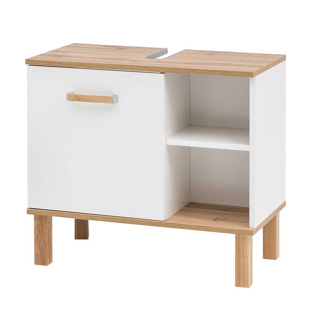 Badezimmermöbel Set weiß im Skandi Design 179 cm hoch (sechsteilig) günstig online kaufen