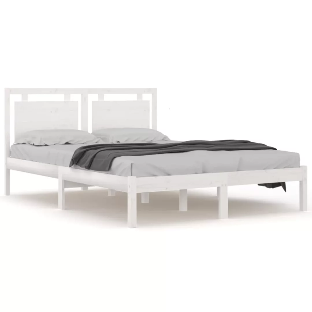 vidaXL Bettgestell Massivholzbett Weiß 150x200 cm 5FT King Size Bett Bettge günstig online kaufen