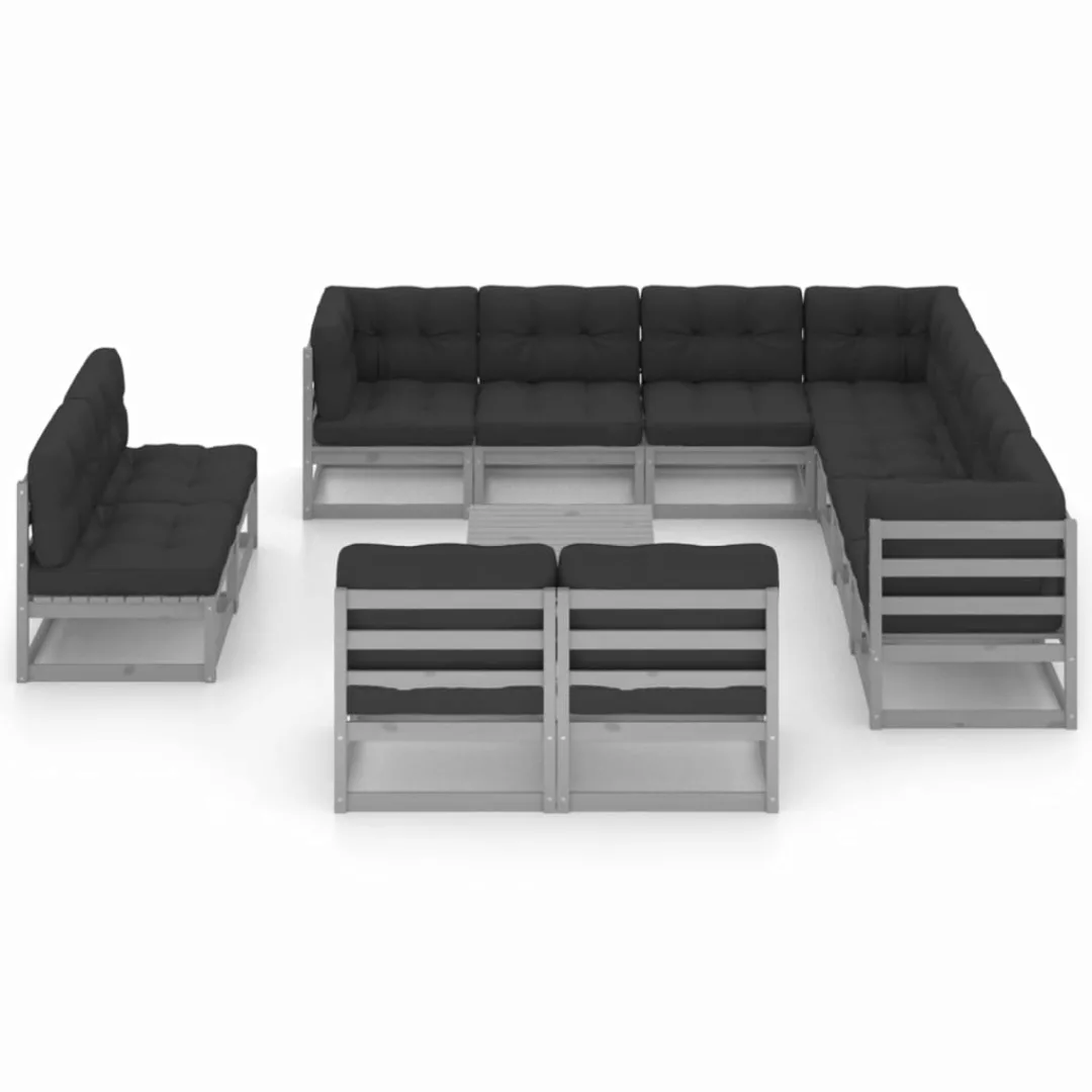 12-tlg. Garten-lounge-set Mit Kissen Grau Kiefer Massivholz günstig online kaufen